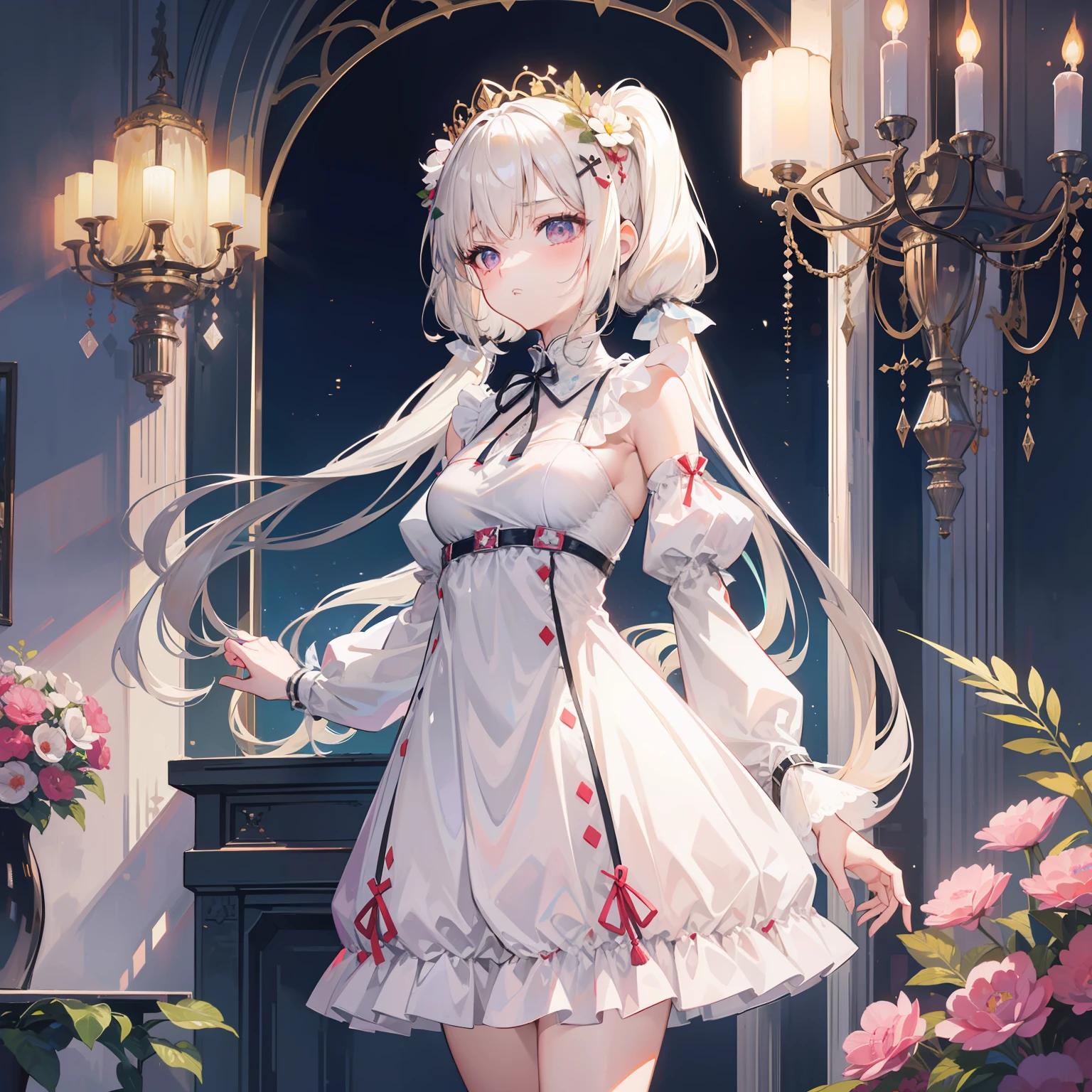 masterpiece, best quality, 1girl, solo, voxel art,
nuclear powerplant, white girl,
ivory hair, mauve eyes, upset,
absurdly long hair, low twintails,
cake dress, trim dress,
ribbon, Plant Hair Ornament , Pearls, Arm cuffs,
classic, medieval, noble