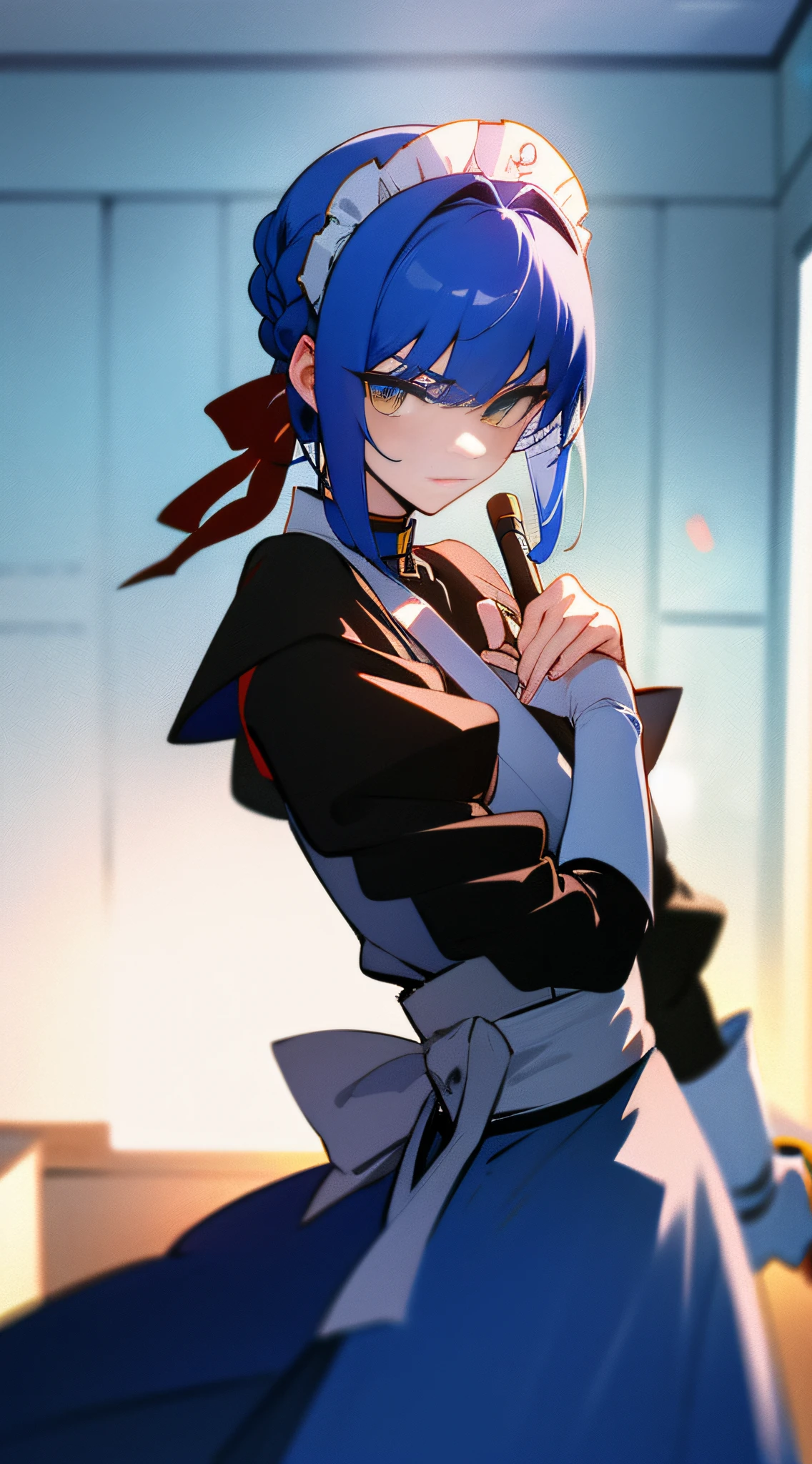 Saber was alone in the room dressed as a maid,Look at me affectionately。