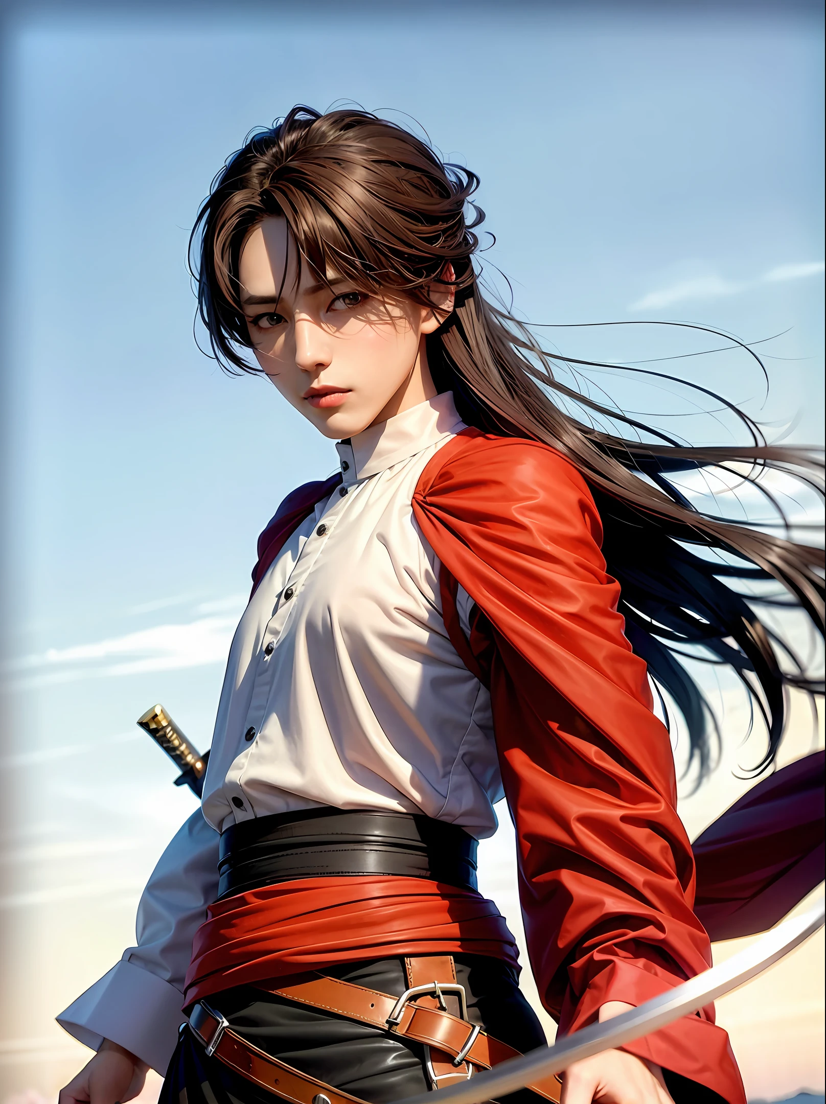 whaite hair,Long hair moves with the wind,Wearing tulle,Heteropupil,seoul,Ink environment,long sword