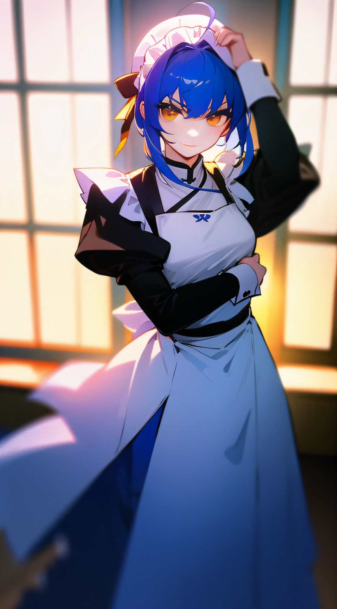 Saber was alone in the room dressed as a maid，Look at me affectionately。