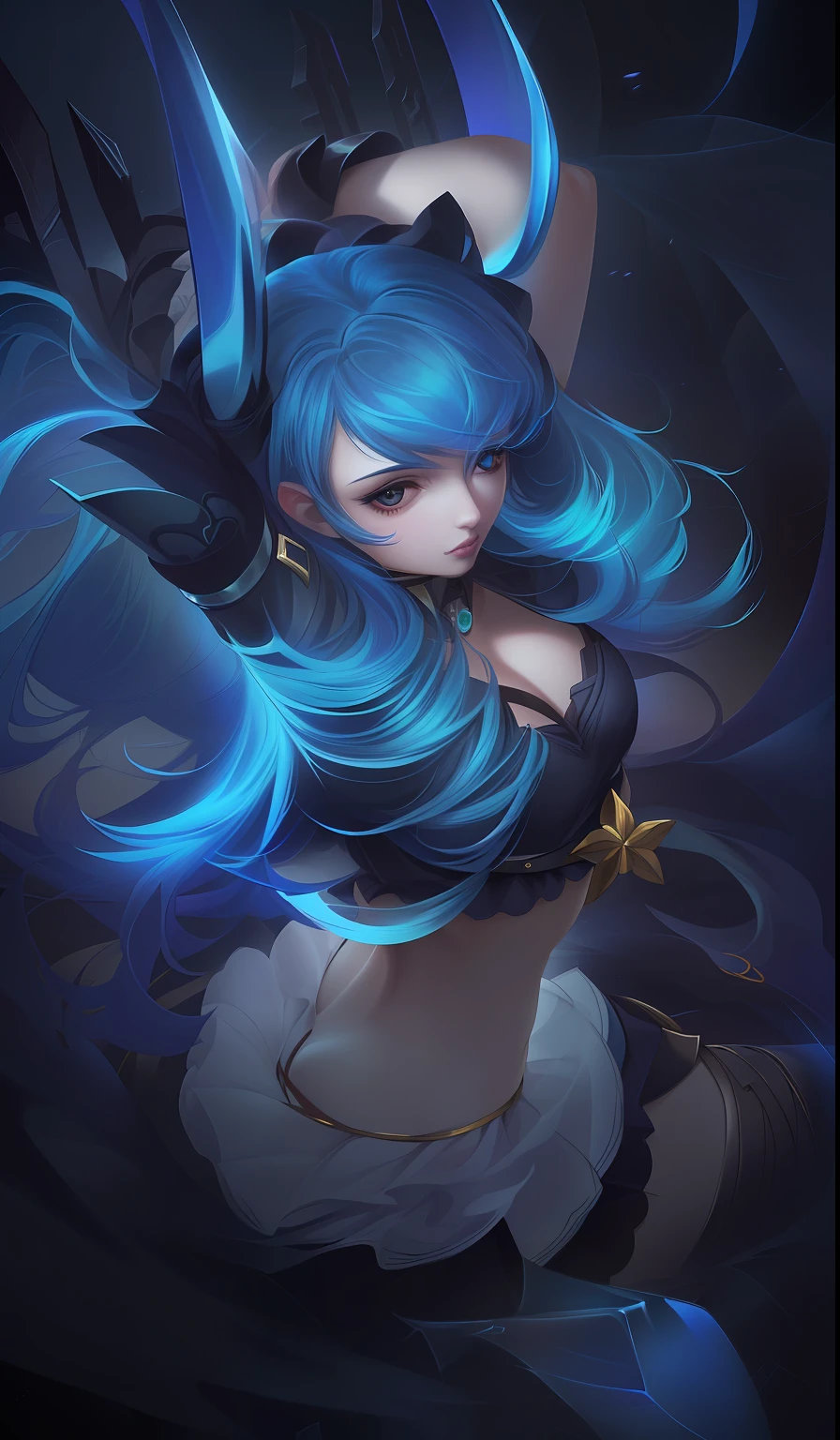 A woman with blue hair and a blue wig is posing, Extremely detailed Artgerm, trending artgerm, ! Dream art germ, Artistic germ style, Style Artgerm, Portrait Chevaliers du Zodiaque Fille, kda, Artgerm Plat, art-style, IG model | Art germ, seraphine ahri kda