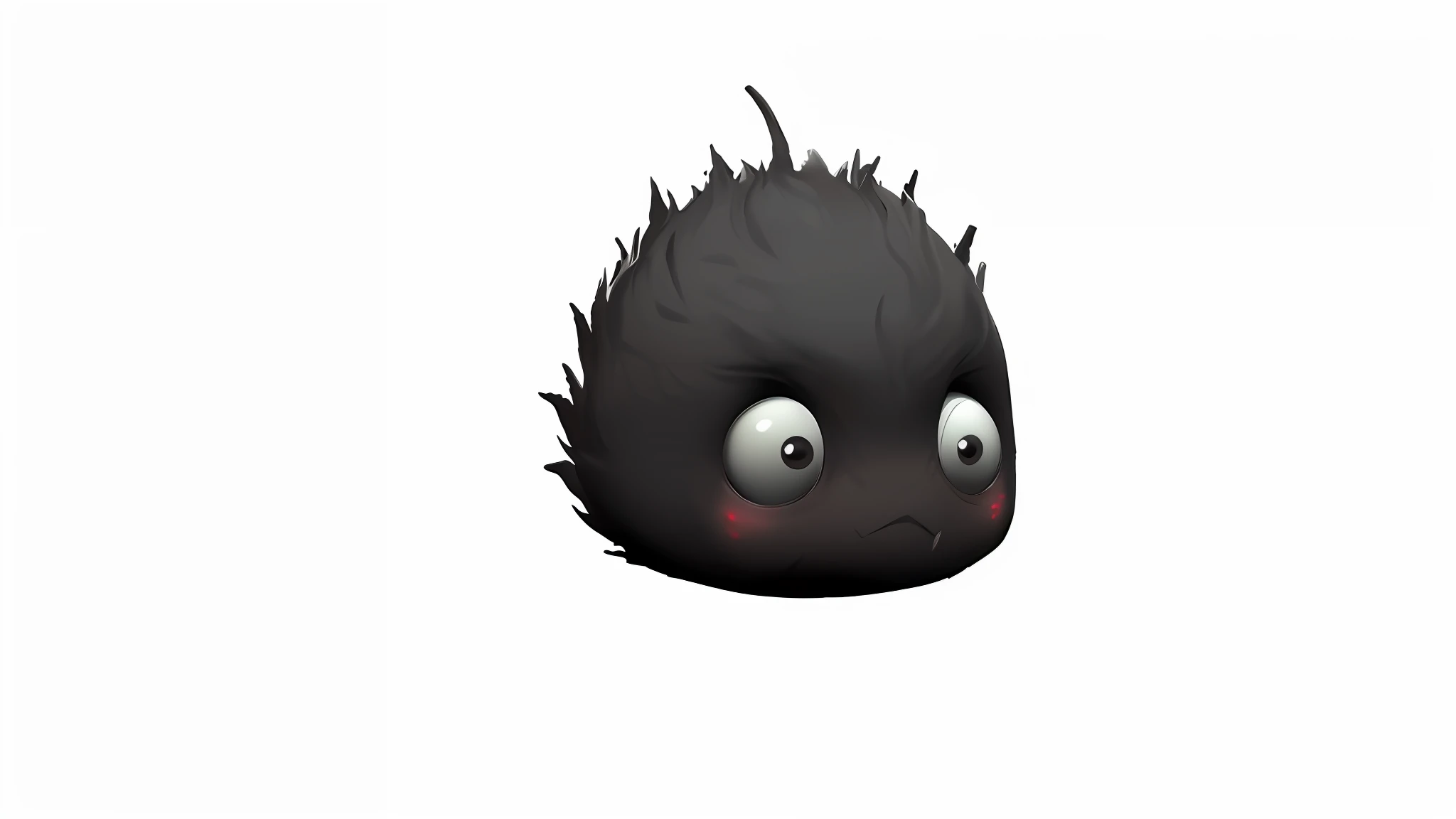 There is a black furry animal,Red eyes and black nose, spiky skin, a character based on a haggis, mysterious black slime, poofy, Gloomy face, flesh blob, wild spiky black saiyan hair, horrid :4, Black slime, Wild pointy brunette hair, tired haunted expression, he has dark grey hairs, zorua pokemon