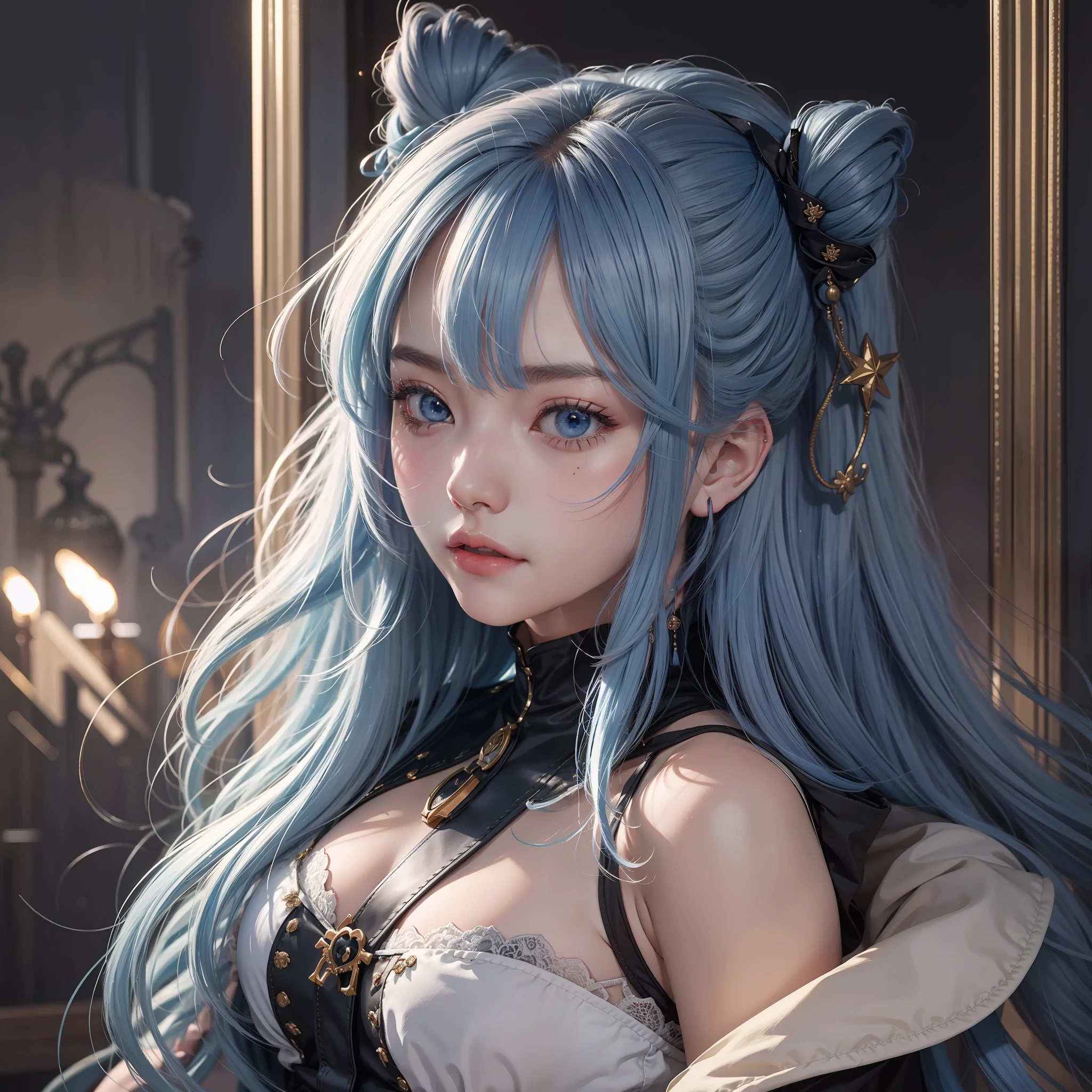 Best quality at best,超高分辨率,(真实感:1.4),1girl,tmasterpiece,exteriors,full bodyesbian,whaite hair,Manteau blanc,Long hair,blue color eyes
