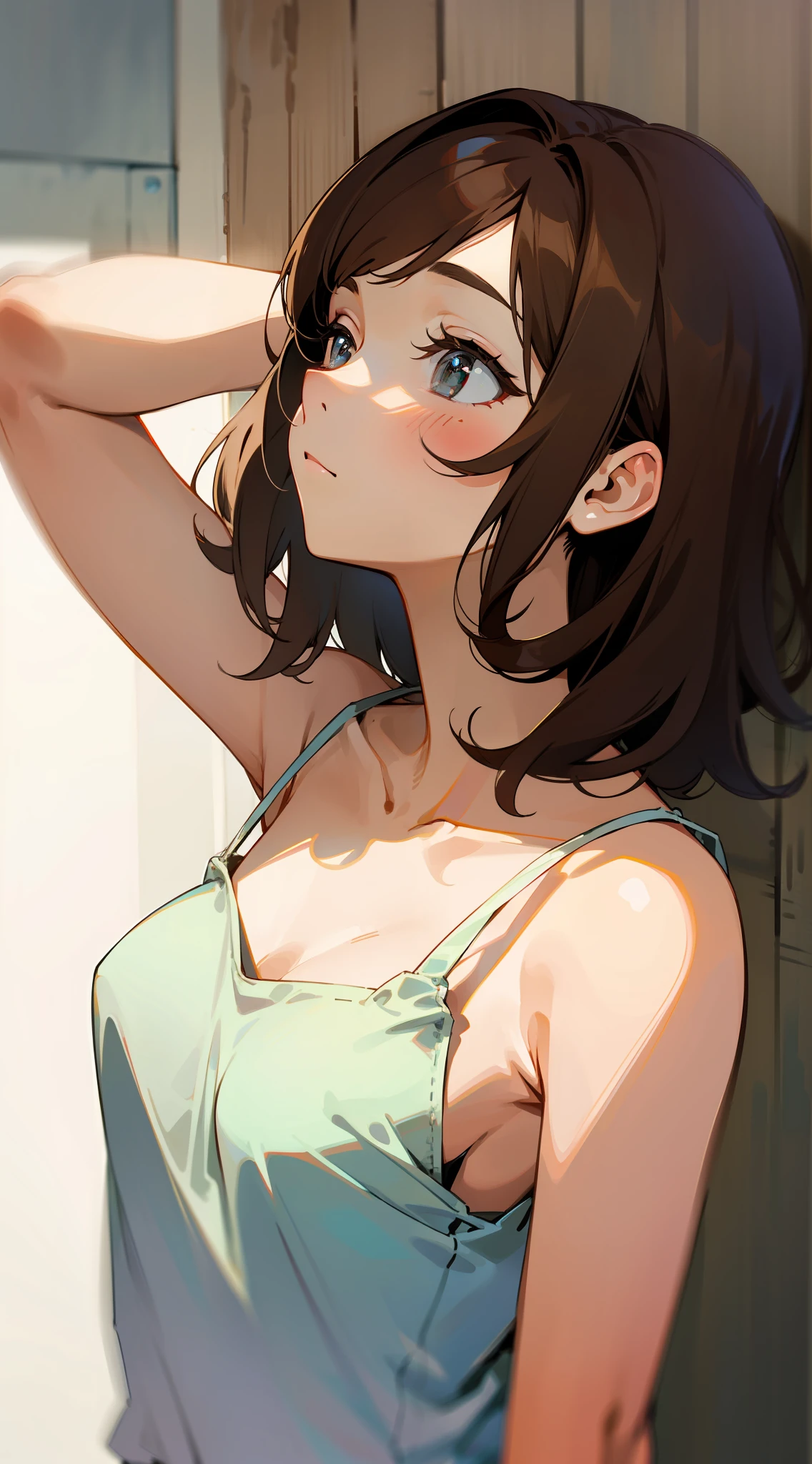 top-quality、Woman washing her hair、brown haired、White camisole