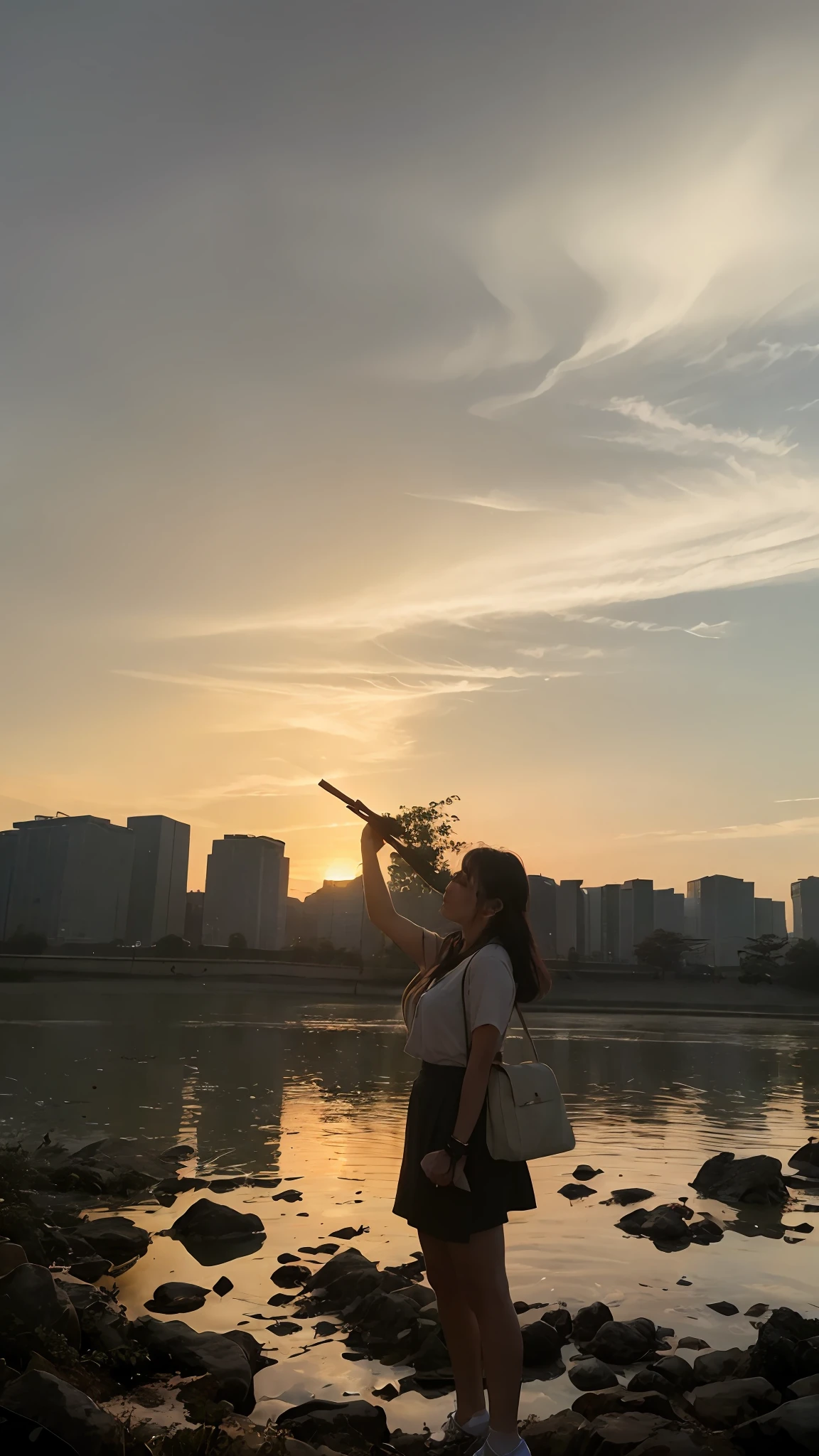 Arakfi holding an AK47 on the surface, With sunset, with a sunset, at a beautiful sunset, prime time, late sunset, In the sunset, late sunset, taken at golden hour, in the golden hour, at the sunset, golden hour in beijing, At sunrise, shot at golden hour, sunsettime, golden hour time