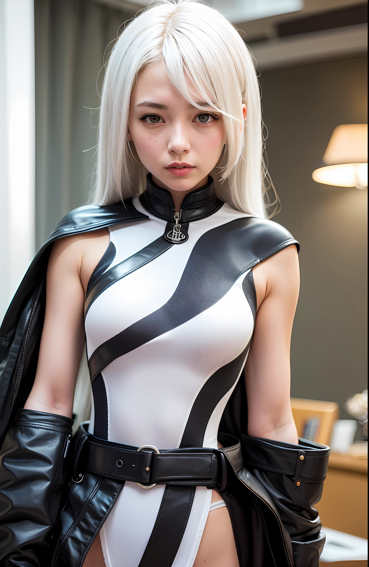Female white-haired mech upper body