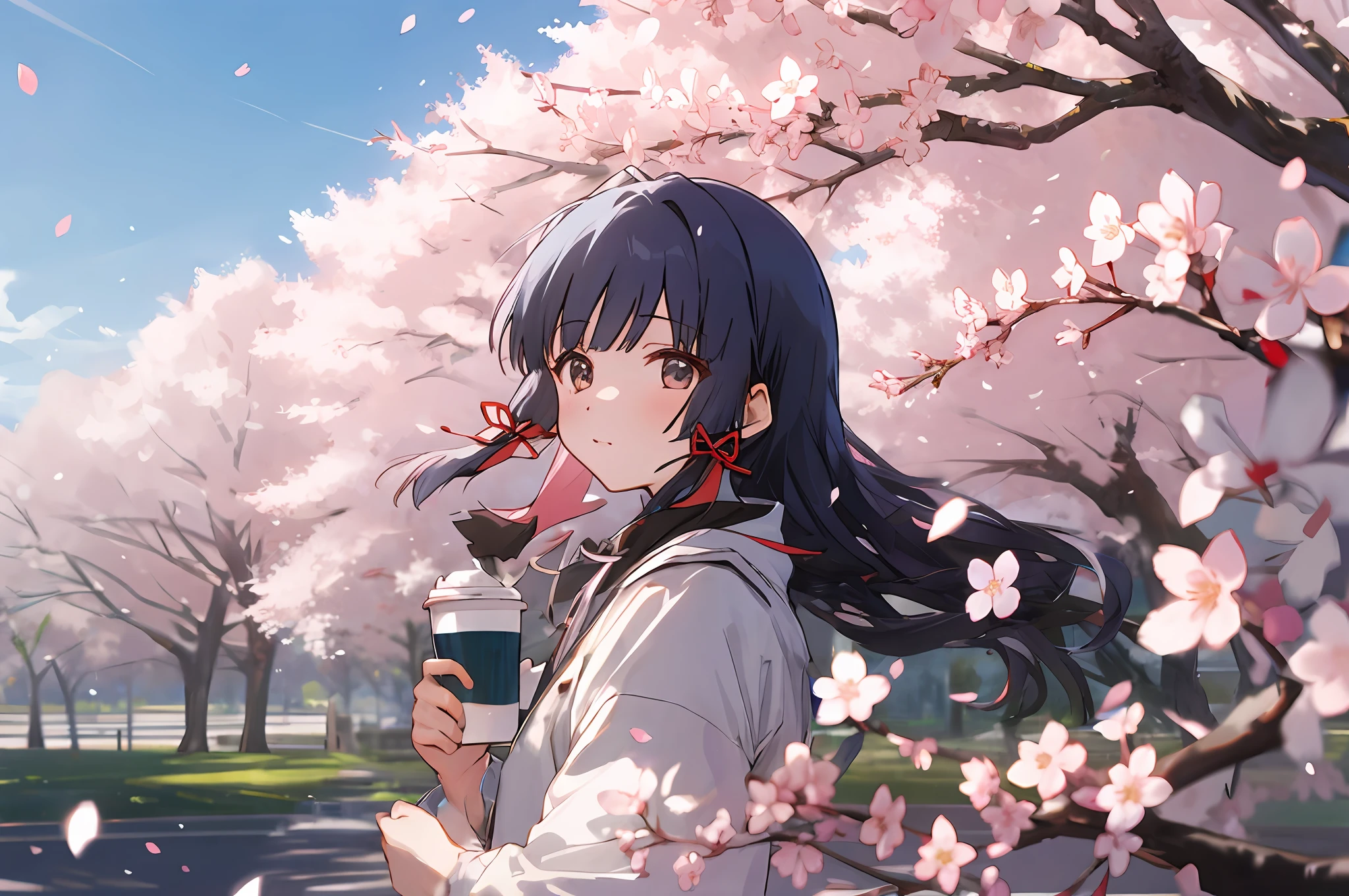 medium lenght hair,Hair ends,cherry blossom tree background,SakuraNS