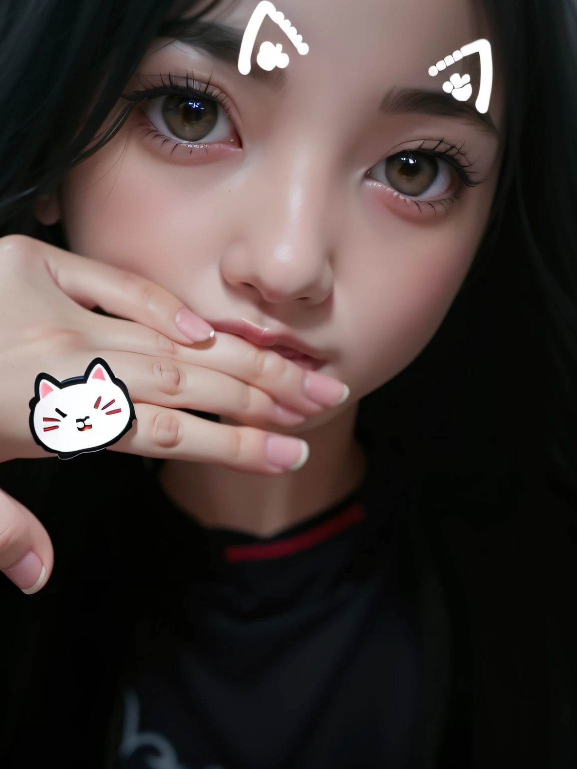 (a beauty girl,adolable:1.3, Jaeyeon Nam, Korean face,Cat mouth face,ulzzangs, hair straight:1.2,Hand with fingers on cheek:1.3),(Tumblr:0.9, Vtuber:1.2,Granular texture:0.8, low-saturation:0.8),fond violet,White petals against the background,Freshness,kanliu666:0.8,Slim silhouette,Calm tones。 --auto