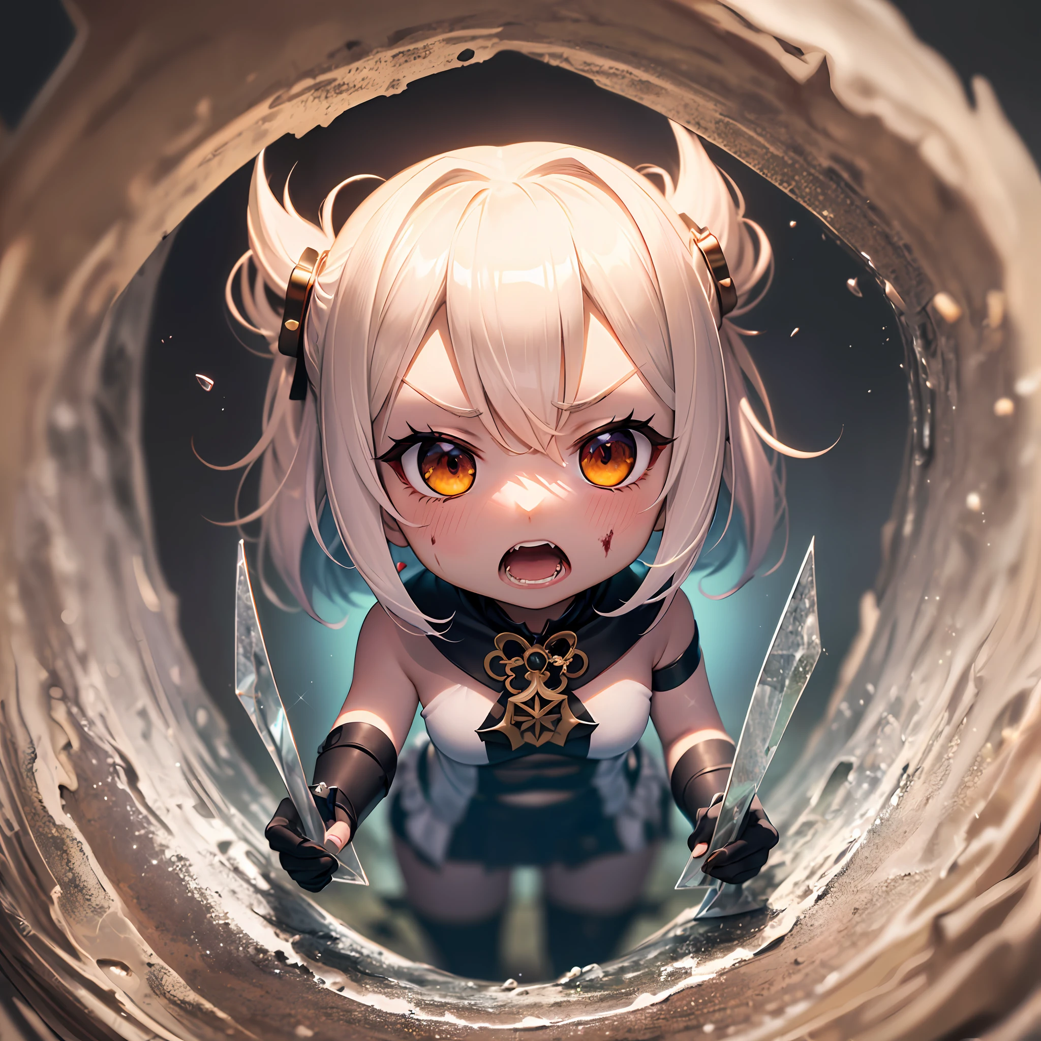 (award winning 8k official art:1.3) of (mad giant zombie (chibi:1.1) gtsgiga, open mouth, monstrous, breaking:1.3), angry, ferocious, good fingers, night, extremely detailed background, sweet, front, epic, (masterpiece:1.4), (best quality:1.4), Amazing, beautiful, finely detailed, (Depth of field:1.4), extremely detailed 8k, stunning, (light reflections:0.5), (crisp:1.5), red twin tails, vibrant, (edge detection:1.2), absurdres, impressive, 120mm, clear, powerful