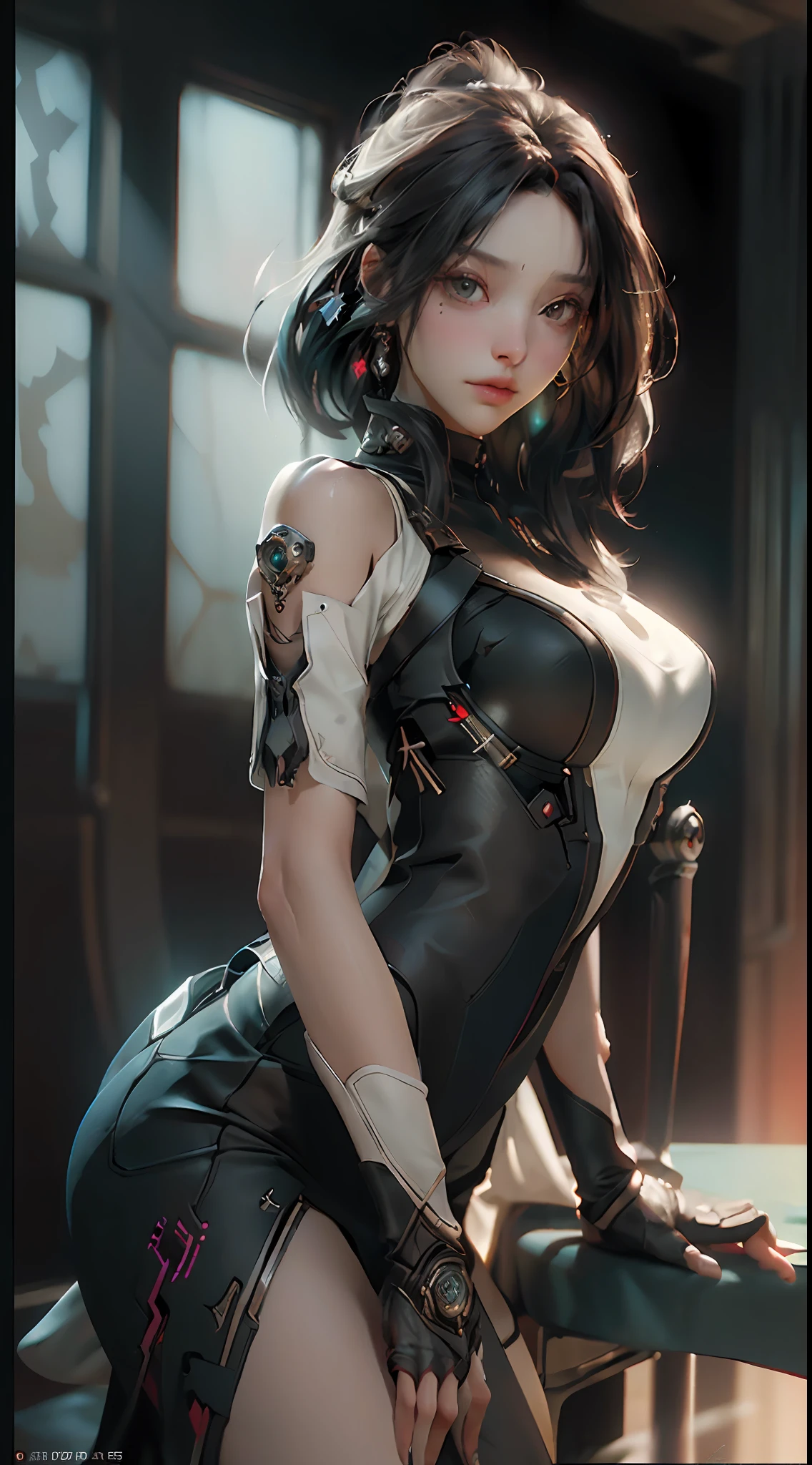 ((Best quality)), ((masterpiece)), (detailed:1.4), 3D, an image of a beautiful cyberpunk female,HDR (High Dynamic Range),Ray Tracing,NVIDIA RTX,Super-Resolution,Unreal 5,Subsurface scattering,PBR Texturing,Post-processing,Anisotropic Filtering,Depth-of-field,Maximum clarity and sharpness,Multi-layered textures,Albedo and Specular maps,Surface shading,Accurate simulation of light-material interaction,Perfect proportions,Octane Render,Two-tone lighting,Wide aperture,Low ISO,White balance,Rule of thirds,8K RAW,