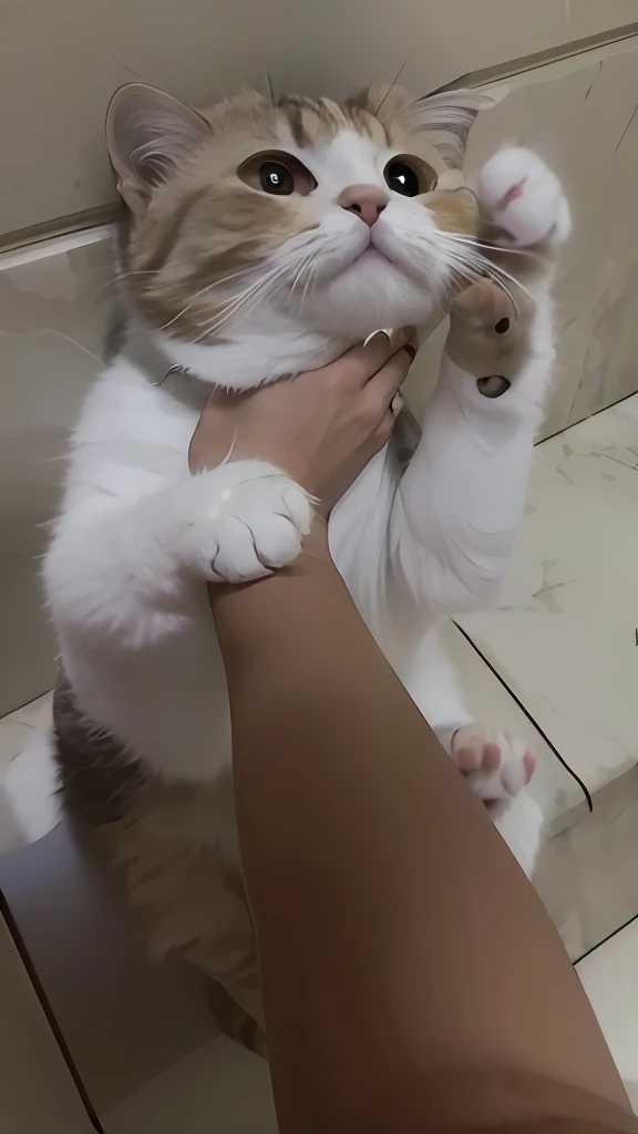Someone held the cat to their face in the bathroom, holding paws, petting a cat, showing his paws to viewer, paws on head, awesome cat, White ( cat ) Girl, cute furry needs your help, beautiful cat feet, A cute cat, holding his hands up to his face, Holding a cat, rubbing hands!!!, Cute cat, scottish fold,White-brown,Cute big-faced cat
