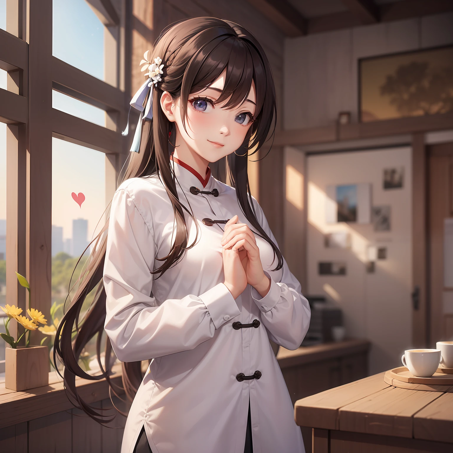 (Qin Wenzhi,shoun,ssmile,pale ,white shirt:1.2,Cover your lips with your hands,Gentle eyes:1.2)|I was crazy,Heart,Selfless,throb,affectionate|(${sky:0.5},${sunset:0.5},${dandelion:+}:0.8,petals:0.8,stele:0.8)