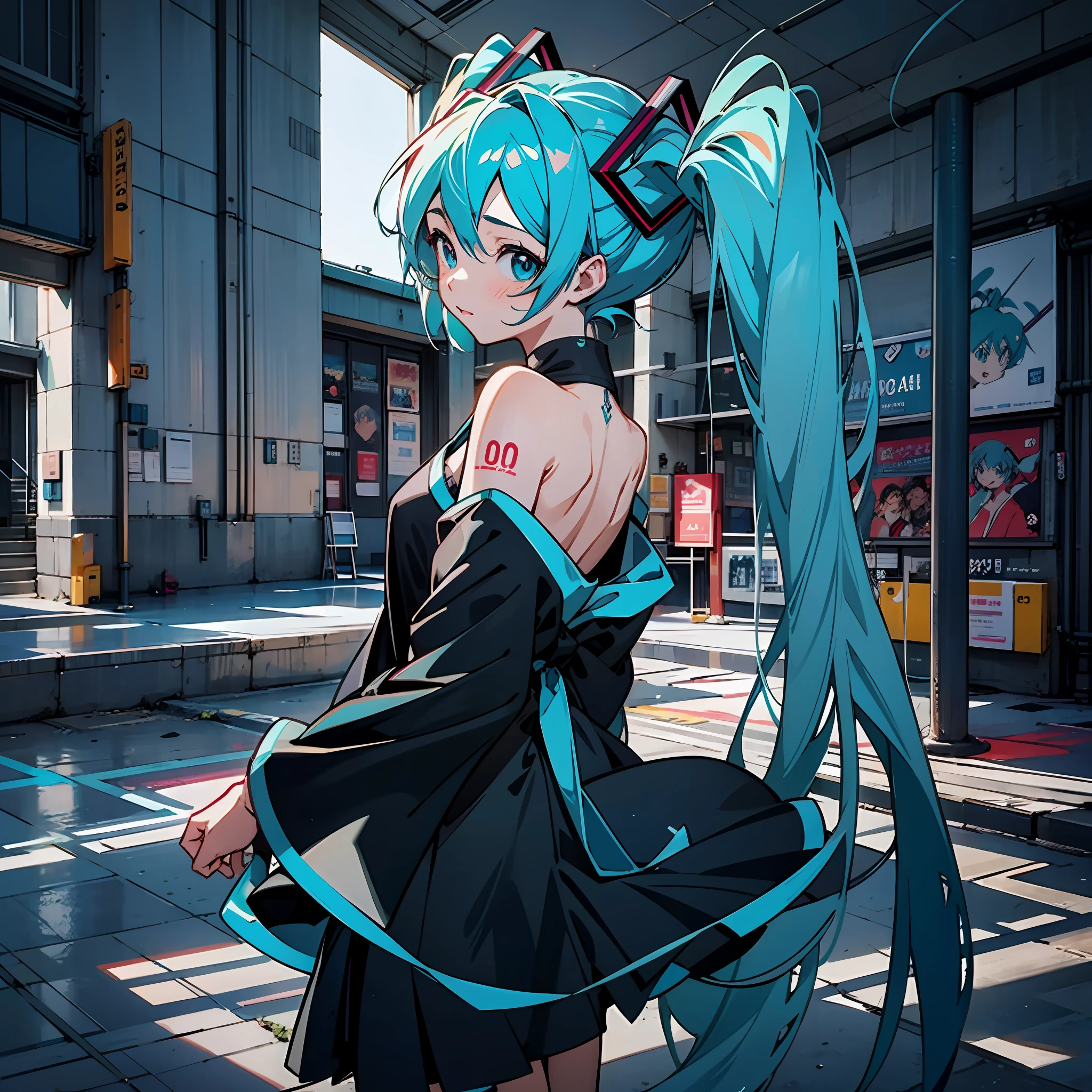 Anime girl with long hair and blue eyes standing in a building, style of anime4 K, Hatsune Miku, 4K anime wallpaper, Anime wallpaper 4 k, Anime wallpaper 4K, Portrait of Hatsune Miku, Anime girl with teal hair, Hatsune Miku short hair, Anime art wallpaper 4k, Anime art wallpaper 4 K, ultra hd anime wallpaper