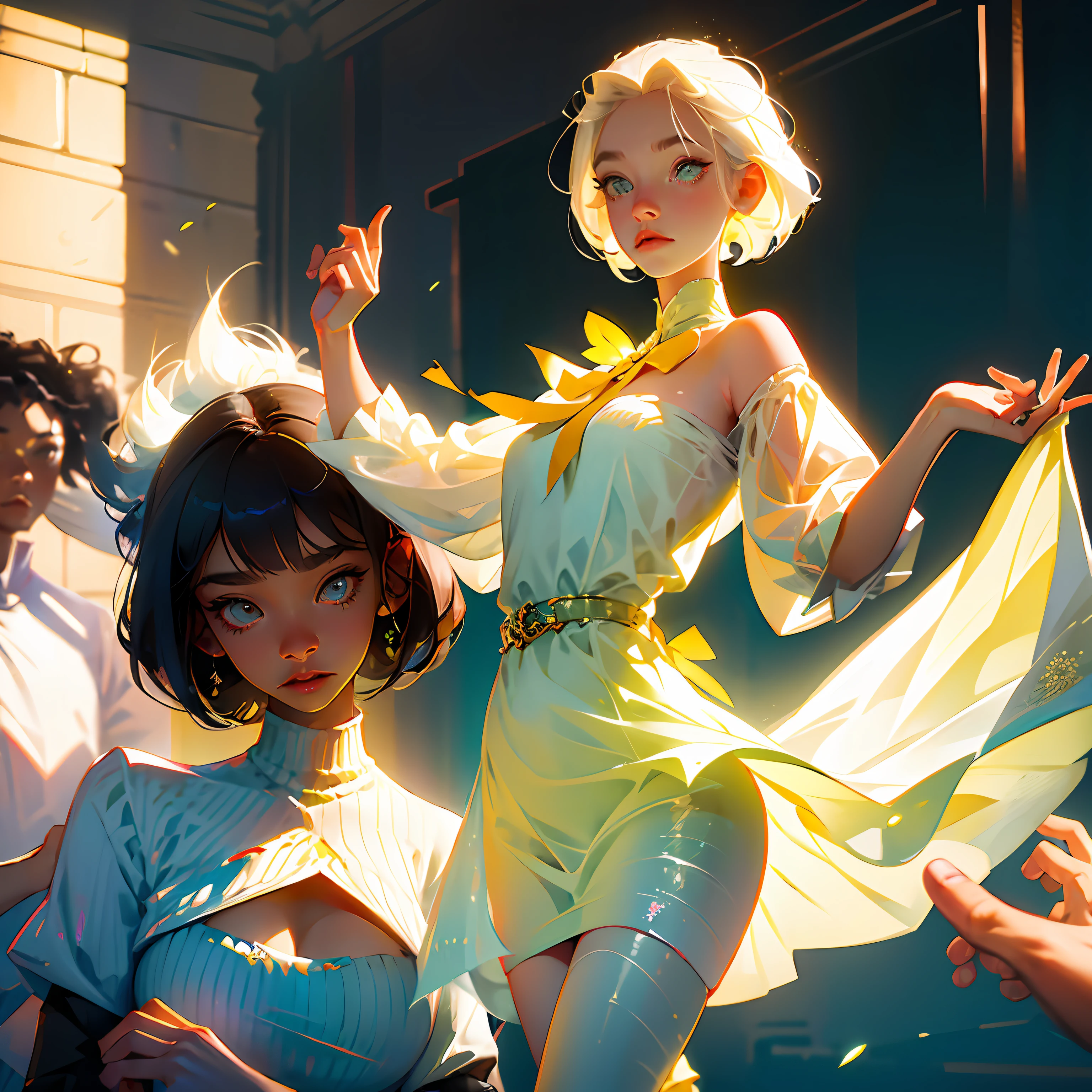 schoolgirls,bare full body,white skinned,Yellow-haired --auto
