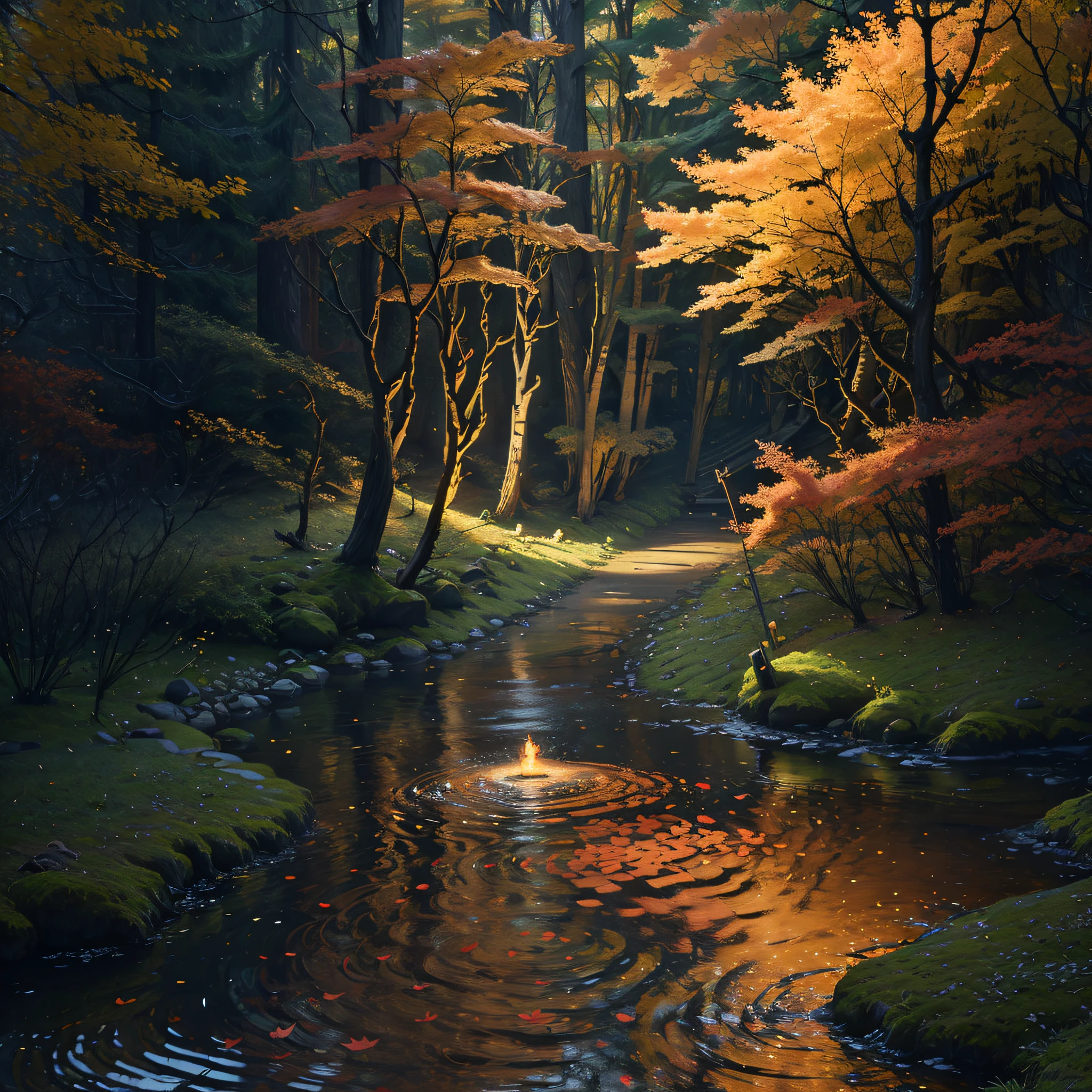 ln the forest, small stream, glowworm, scenecy,Wudang Mountain --auto