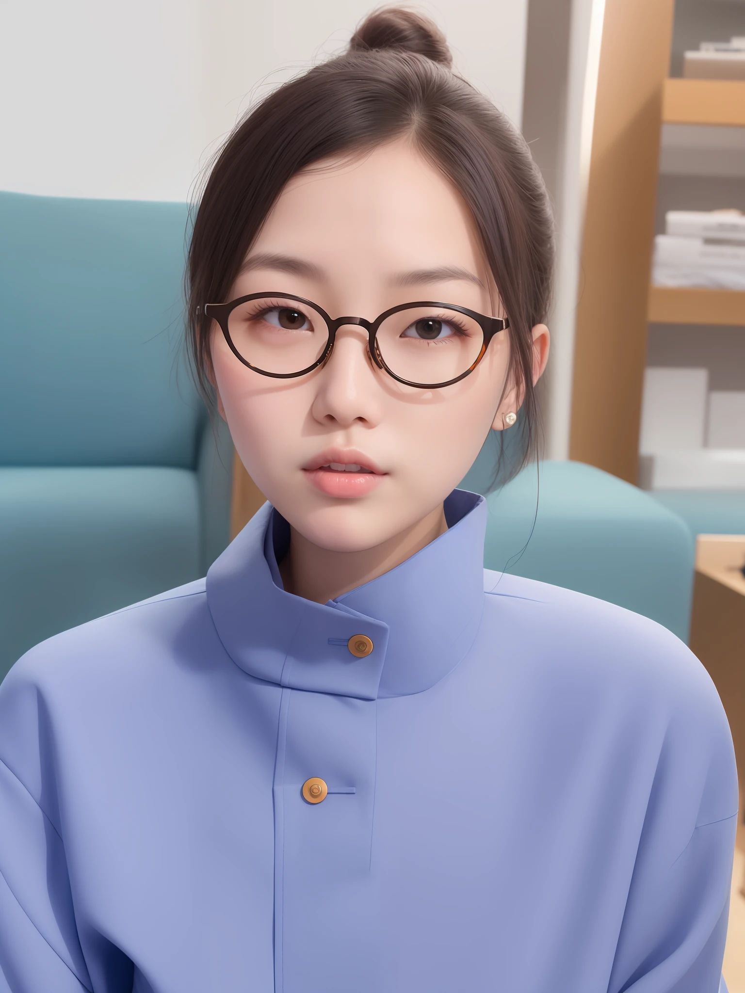 ,dang my linh, with round face, inspired by Ruth Jên, wearing small round glasses, face with artgram, wearing round glasses, mai anh tran, 2 , wearing thin large round glasses, 2 7 years oldof lam manh, Girl with round glasses Mecha skin Body convex Front and back upturned Big ass Sci-fi style