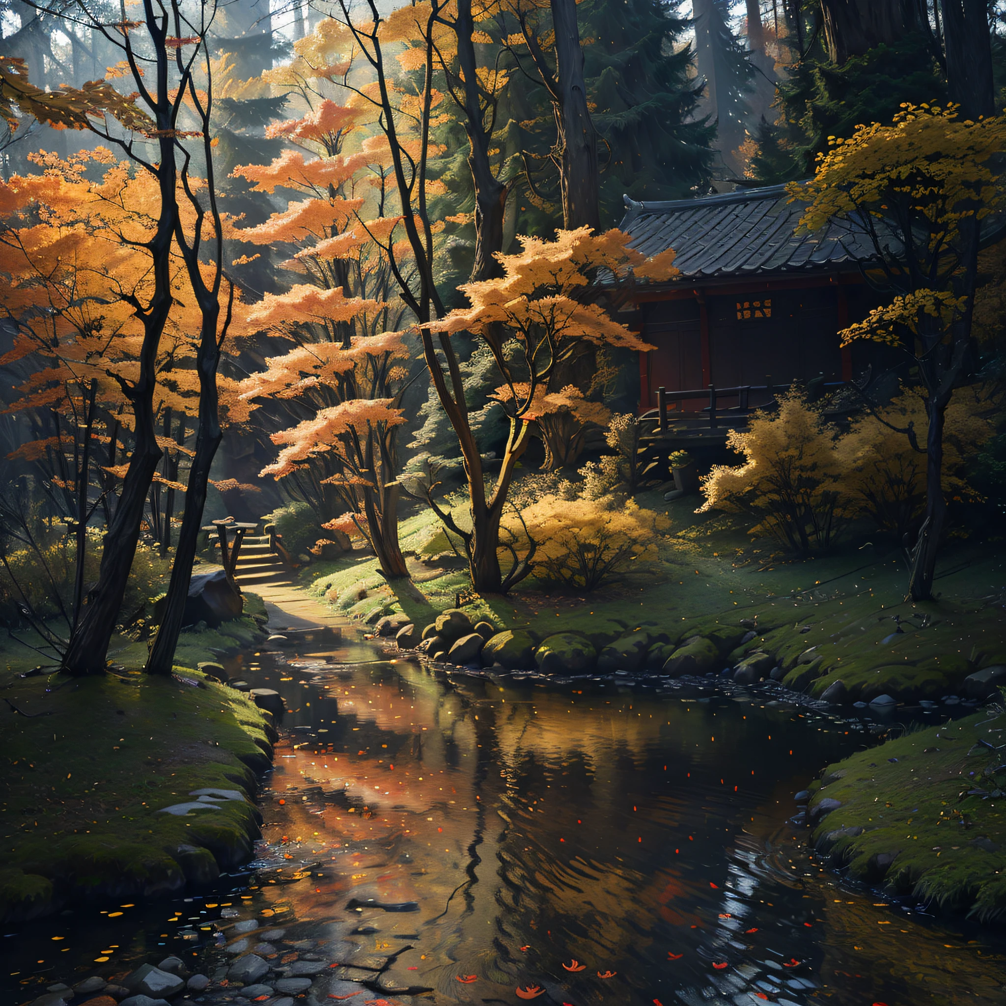 ln the forest, small stream, glowworm, scenecy,Wudang Mountain --auto