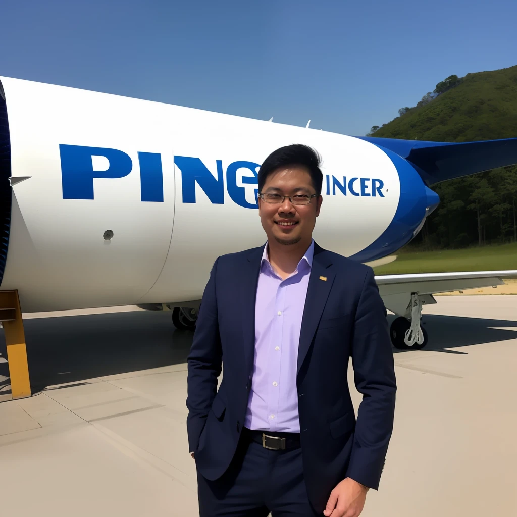 A picture of a male account manager standing in front of the Ping An Pratt & Whitney logo