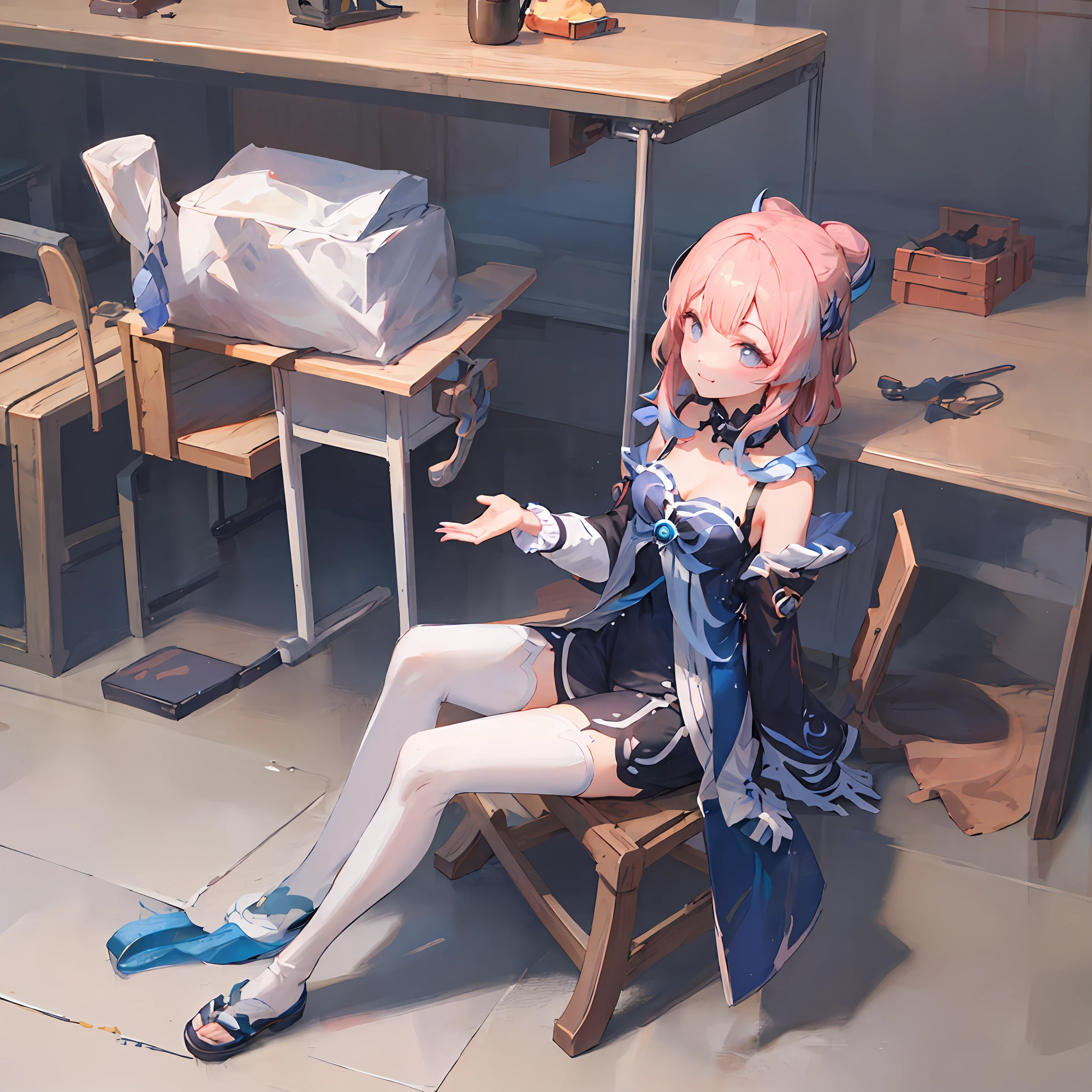 There is a woman sitting on a chair，with pink hair, Guviz-style artwork, Guviz, seductive anime girls, Guweiz in Pixiv ArtStation, inspired by Yanjun Cheng, Guweiz on ArtStation Pixiv, Deviantart ArtStation CGSCOSIETY, Digital art on Pixiv, guweiz masterpiece