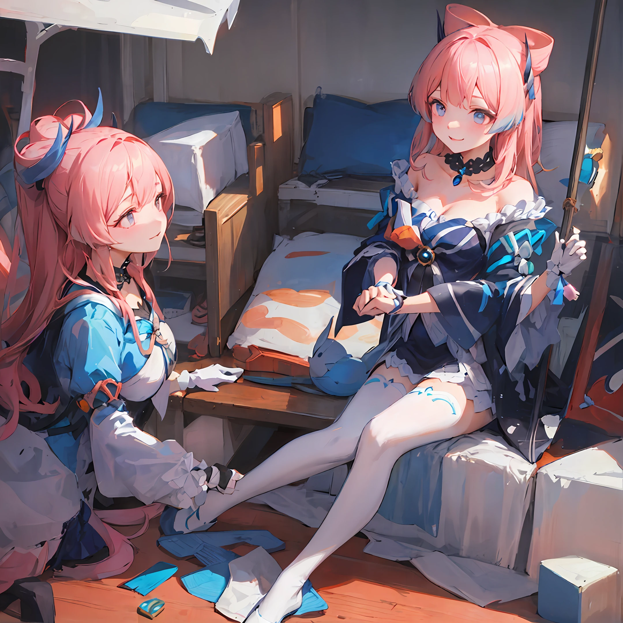 There is a woman sitting on a chair,with pink hair, Guviz-style artwork, Guviz, seductive anime girls, Guweiz in Pixiv ArtStation, inspired by Yanjun Cheng, Guweiz on ArtStation Pixiv, Deviantart ArtStation CGSCOSIETY, Digital art on Pixiv, guweiz masterpiece