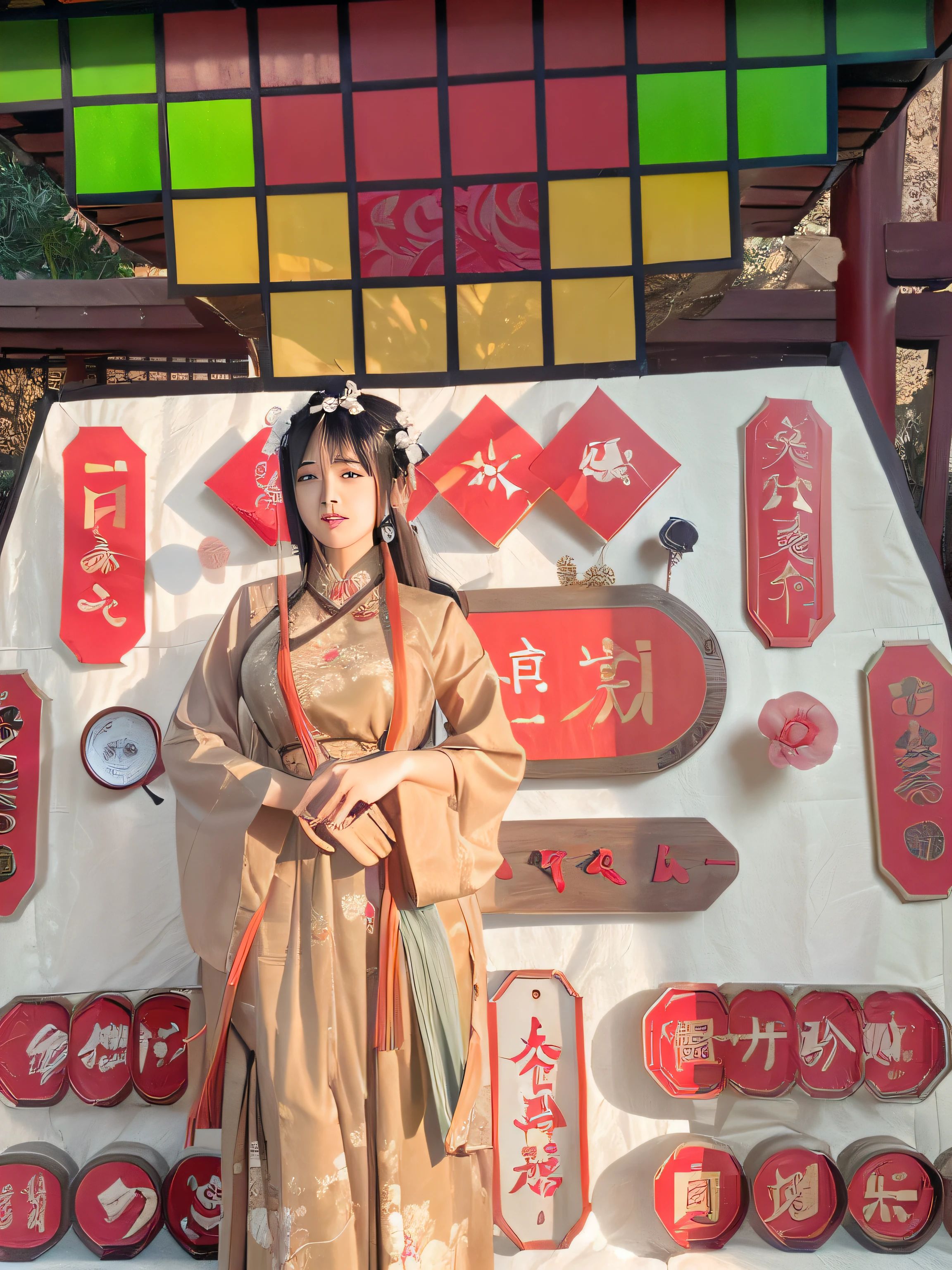 (Guqin:1.3,Girl playing guqin:1.4),(Han and Tang charm,Chinese style ancient songs),(Temple inner courtyard,Antique moods),(Light and shadow intertwined,Fluctuating slightly),(The fairy is dressed in Hanfu,Wear hair accessories),(myocs.com works,Chinese mythology,Daughter of Garan),(Ink painting style,rays of moonlight),Red petals spilled