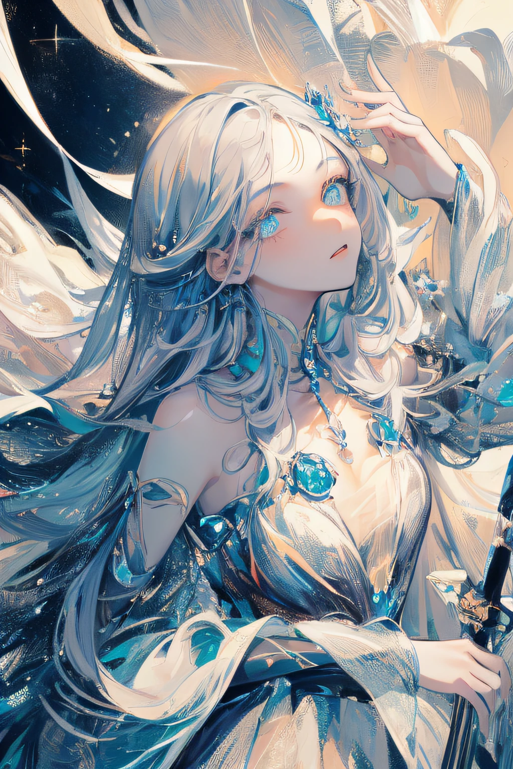 ((Masterpiece, Superb, Super Detailed, High Resolution)), solo, beautiful girl, sparkling eyes, perfect eyes, , black and white gold theme,