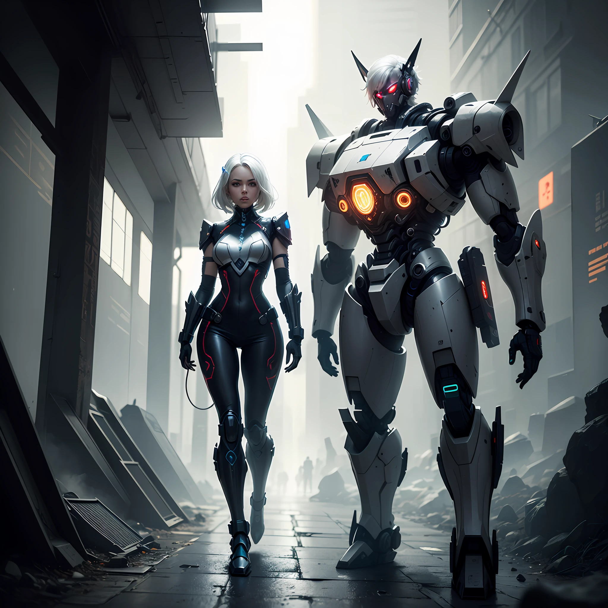 White hair, mechs, 2-dimensional, cyber punk perssonage, 8k, super detail --auto