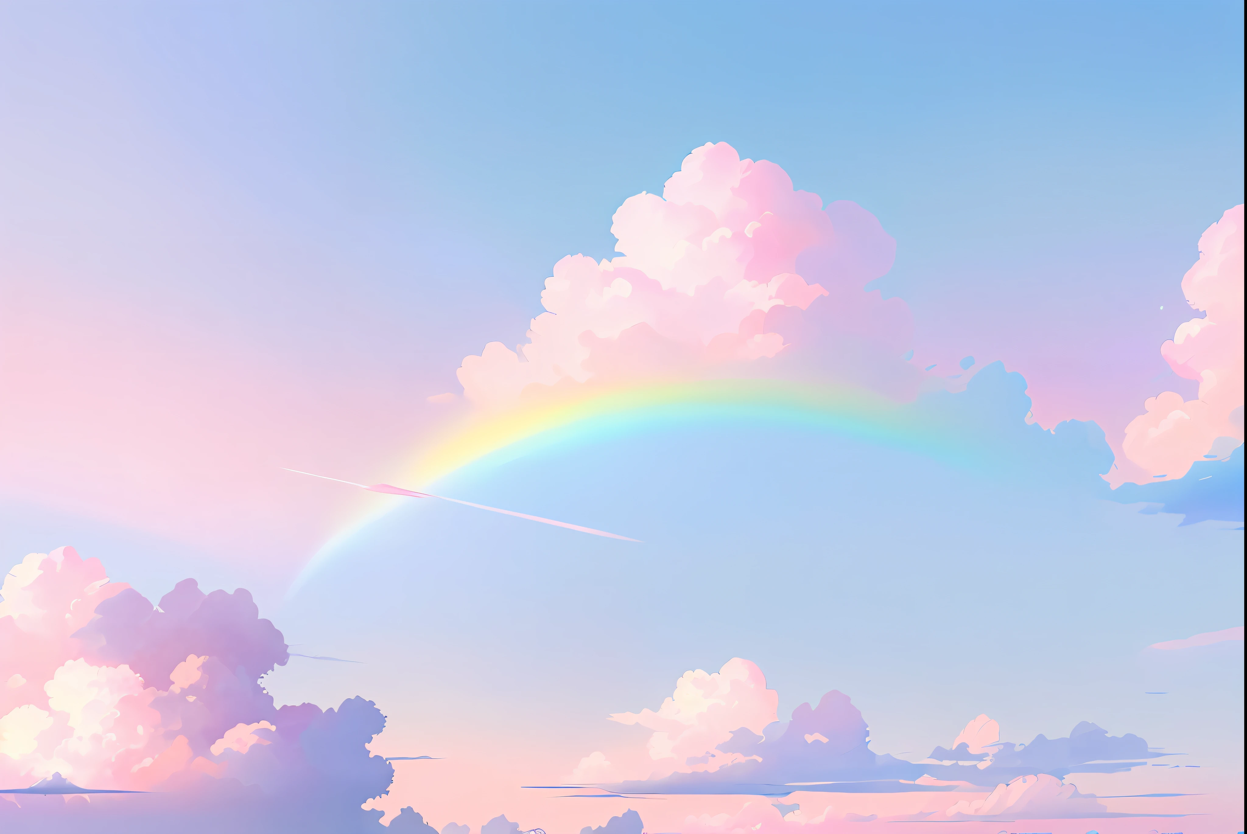(The absence of humans and animals)、(Pale pink daytime sky:1.5)、Blue sky at noon、fluffly, (Gradient Color:1.4)、(pale color:1.3)Iridescent sky、 ((top-quality)), ((masterpiece)), ( Extreme details, highestdetailed, Official art, Beautifully Aesthetic:1.2), depth of fields, Beautiful bright sky style scene。Wallpaper 4k,Anime art wallpaper 8k, amazing wallpapers, ,luminous sky heaven background, Colors of Heaven, background sky, Light gradient, Colorful sky, Pastel sky, Colorful sky, ((pastel faded effect)), Ethereal background, Sky gradient, soft rainbow, Heavenly background, dreamy colors, dreamy sky, airy colors, Colorful sky, Mysterious shades of clouds,
