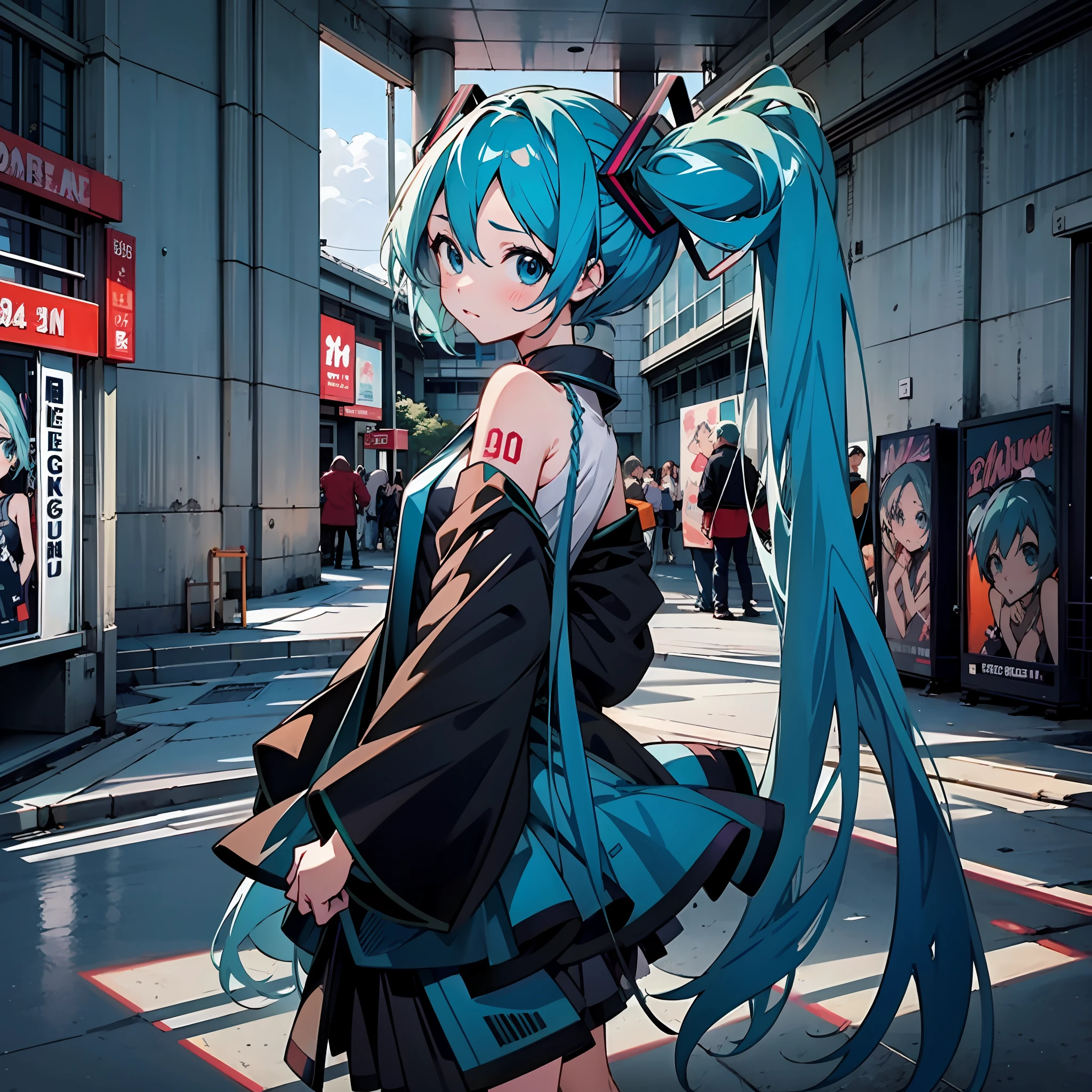 Anime girl with long hair and blue eyes standing in a building, style of anime4 K, Hatsune Miku, 4K anime wallpaper, Anime wallpaper 4 k, Anime wallpaper 4K, Portrait of Hatsune Miku, Anime girl with teal hair, Hatsune Miku short hair, Anime art wallpaper 4k, Anime art wallpaper 4 K, ultra hd anime wallpaper