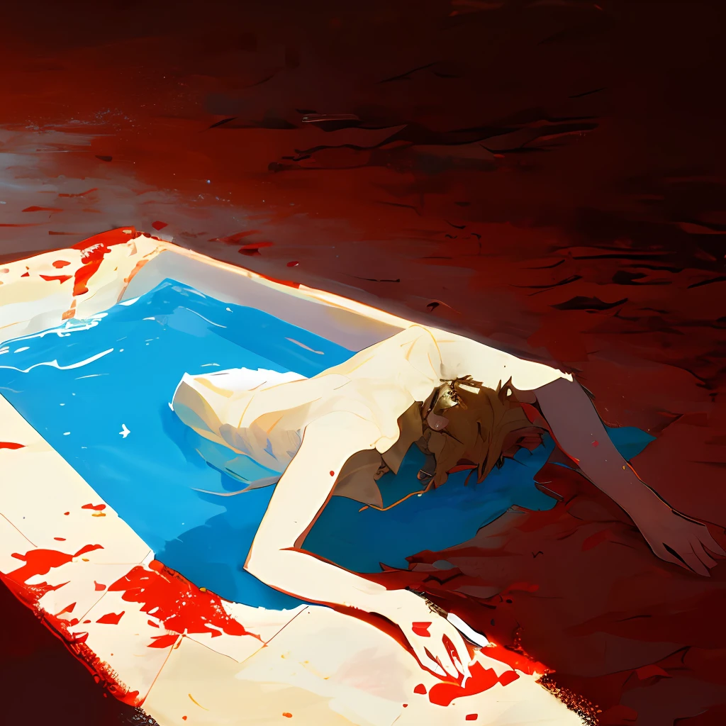 On the desert, The boy's body still lay quietly in a shattered pool of blood, Crows fly around，It was dark all around