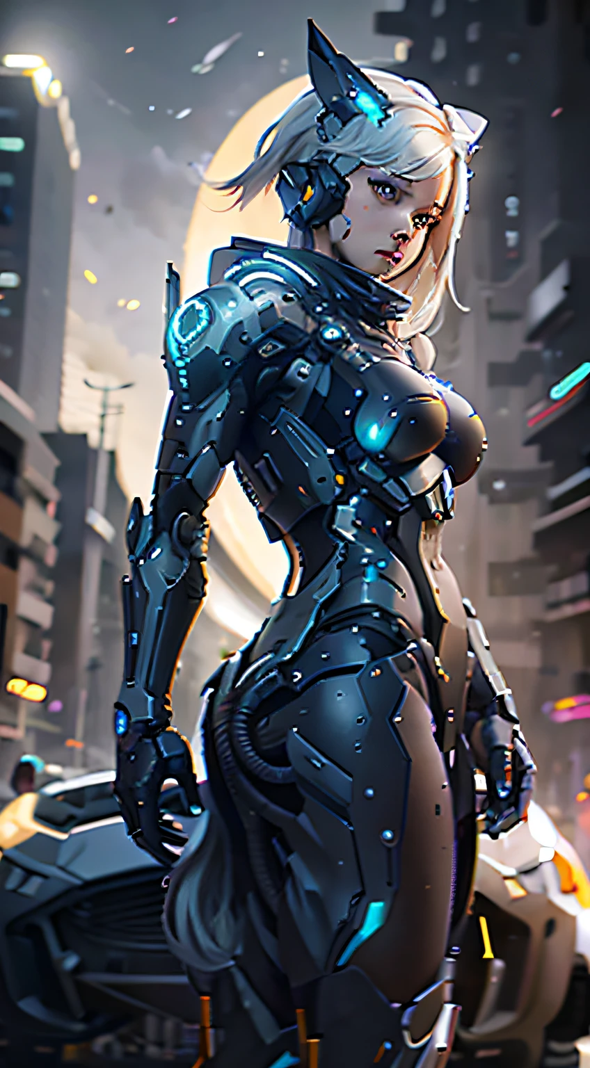 Close-up of a person standing in front of a car before a full moon,, star citizen halo,, , star citizen, 《Overwatch》Sigma, ps5 cinematic screen capture, star citizen digital art，Mecha Sky --auto