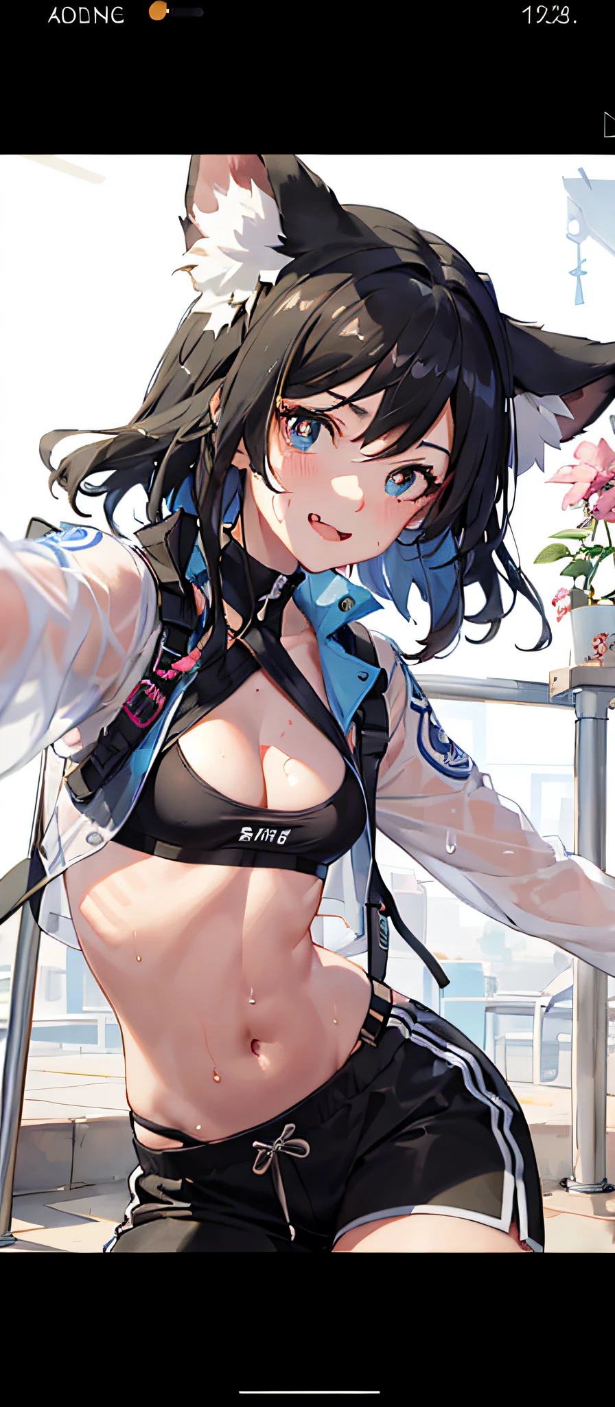 one-girl,Orange pupils, Kneeling on the playground after school,((with whole body visible)),far from viewer。 She is a beauty,prette,adolable,adolable,年轻,age uncensored。 She's slim,Slim,Petite,being thin,(flatchest),(small boobs),(little breast)。 She was sweating,Wet pubic hair,drenched all over the body。clothes see-through,Sweat on the skin,Wet hair。 She grinned,Laughing。She looks natural,unwind,Plain。 Scheming face。Grimacing。(Stick out her tongue),Tell a secret,Hide a secret,is shy,exhilarated。 She stared at the audience。 she wears a school uniform,A rolled up white shirt with a blue collar(Under the shirt is a colored corduroy sports bra),blue short pants,Wear two layers。 Shirtlift,.((((She lifted her shirt,Reveal the sports bra underneath)))。 The camera focuses on her face,light shining on face,Very large aperture,((f/1.2)),with a shallow depth of field,The background lens is blurry strongly,ISO 3000,automatic white balance, extremely detaile,profesional lighting,the soft light,RAW photogr,Uniqlo fashion model, best qualtiy, tmasterpiece, Award-winning photography, hugefilesize, 8K, A high resolution, Shot on a Sony DSLR。