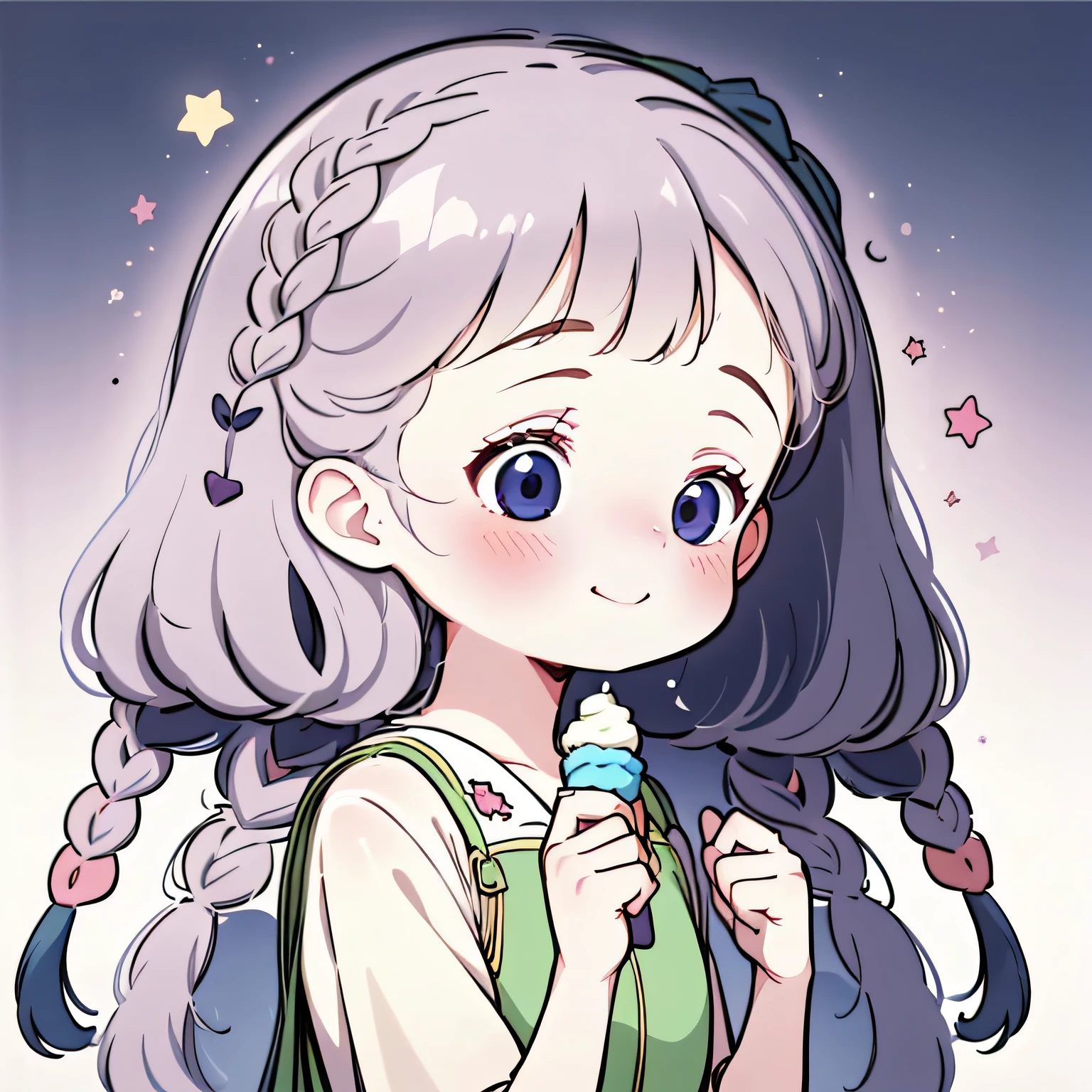 Q version cartoon soft cute cute girl avatar,Long-haired girls,Ice cream in hand,45° side avatar,Crown on head,The Q version is cute,Small fresh background