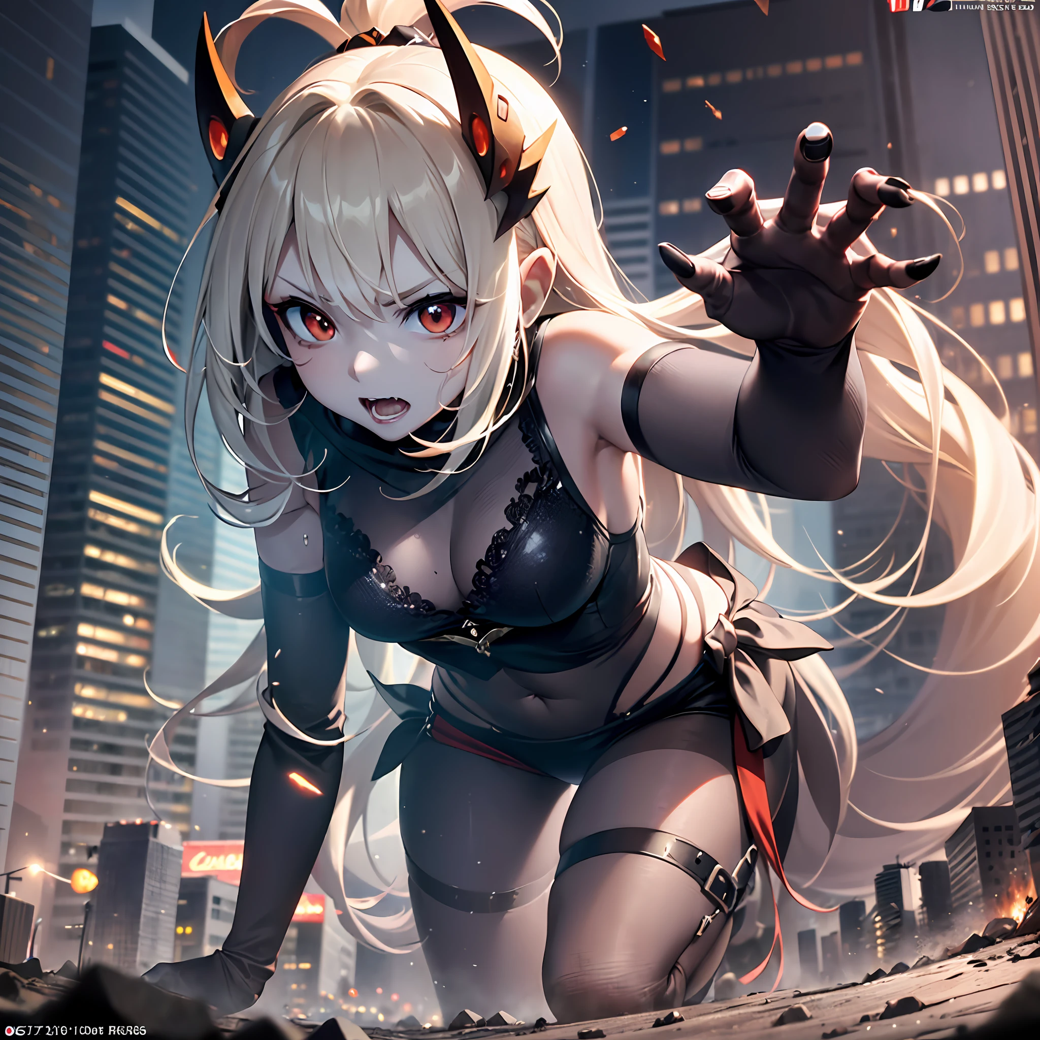 (award winning 8k official art:1.3) of (mad giant zombie (chibi:1.1) gtsgiga, open mouth, monstrous, breaking:1.3), angry, ferocious, good fingers, night, extremely detailed background, sweet, front, epic, (masterpiece:1.4), (best quality:1.4), Amazing, beautiful, finely detailed, (Depth of field:1.4), extremely detailed 8k, stunning, (light reflections:0.5), (crisp:1.5), red twin tails, vibrant, (edge detection:1.2), absurdres, impressive, 120mm, clear, powerful