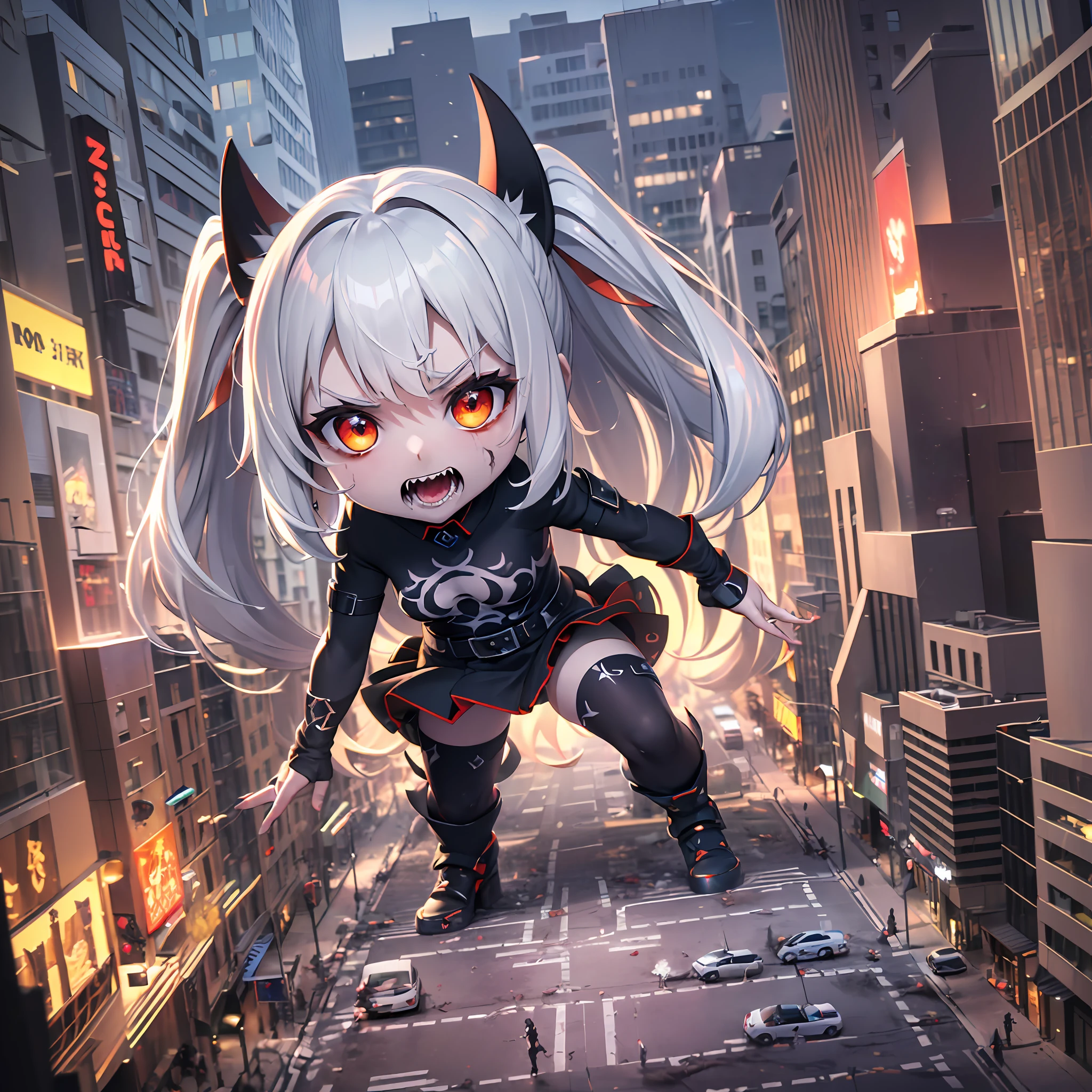 (award winning 8k official art:1.3) of (mad giant zombie (chibi:1.1) gtsgiga, open mouth, monstrous, breaking:1.3), angry, ferocious, good fingers, night, extremely detailed background, sweet, front, epic, (masterpiece:1.4), (best quality:1.4), Amazing, beautiful, finely detailed, (Depth of field:1.4), extremely detailed 8k, stunning, (light reflections:0.5), (crisp:1.5), red twin tails, vibrant, (edge detection:1.2), absurdres, impressive, 120mm, clear, powerful
