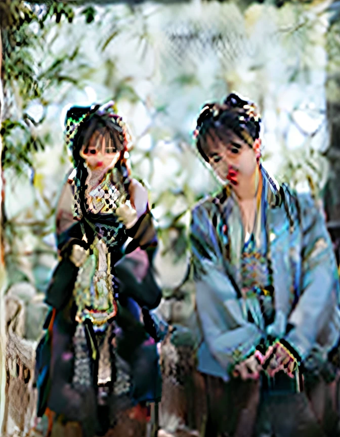 A boy and a girl，wearing a hanfu，Two-dimensional style