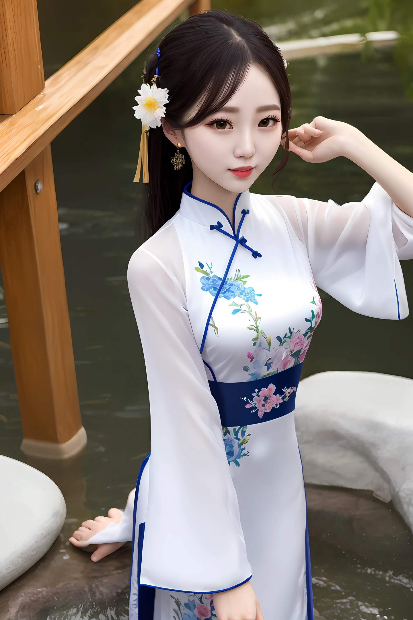 Beautuful Women，Get wet，penetrate，on cheongsam，Hanfu