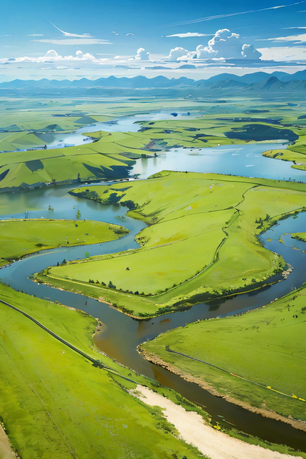grass field，Vast and boundless land，It shows a magnificent and magnificent landscape。In front of me was a vast sea of green，The grass swayed under the caresses of the breeze，As if paying homage to the earth。The sky is blue，The sun shines on the earth，Illuminated the entire steppe。

On the edge of the steppe，A clear river meanders through，The river is crystal clear，Like a filament embedded in the green steppe。The verdant trees on the banks of the river are reflected in the river，It exudes tranquility and life。

There is a wide variety of plants in the steppe，They dance in the wind，It seems to tell the story of nature。Colorful wildflowers dot the green meadows，Exudes a captivating fragrance，Butterflies and bees are attracted in search of sweet nectar。

Numerous animals run freely on the grassland，They roam in groups，Like the lord of the earth。Distance，Herds of wild horses can be seen galloping past，They gallop across vast grasslands，Leave a string of dusty imprints。

When night falls，The starry sky is brilliant。Countless stars twinkle，Like diamonds dotting the sky。The nights in the steppe are quiet and peaceful，Only the whisper of the breeze and the chirping of insects gently echoed in the air。

Standing on the Grassland，I felt the power of nature and its extraordinary charm。The scenery of the steppe is so colorful，It gives a wonderful feeling of tranquility and grandeur，It's heart-warming，It was as if you had entered a beautiful dreamland。