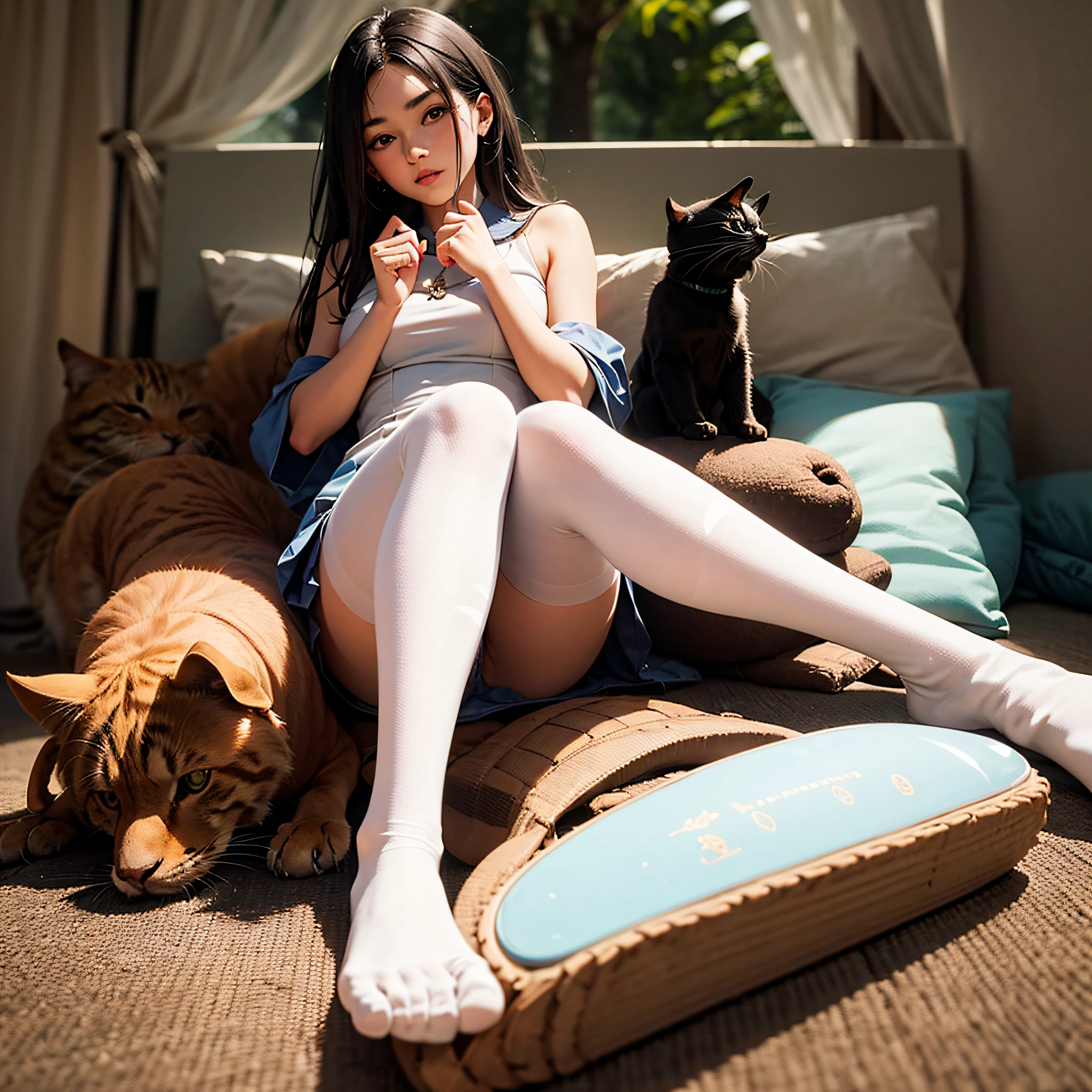 s girl，The soles of your feet are facing the camera，white stockings，With a cat's claw pattern --auto