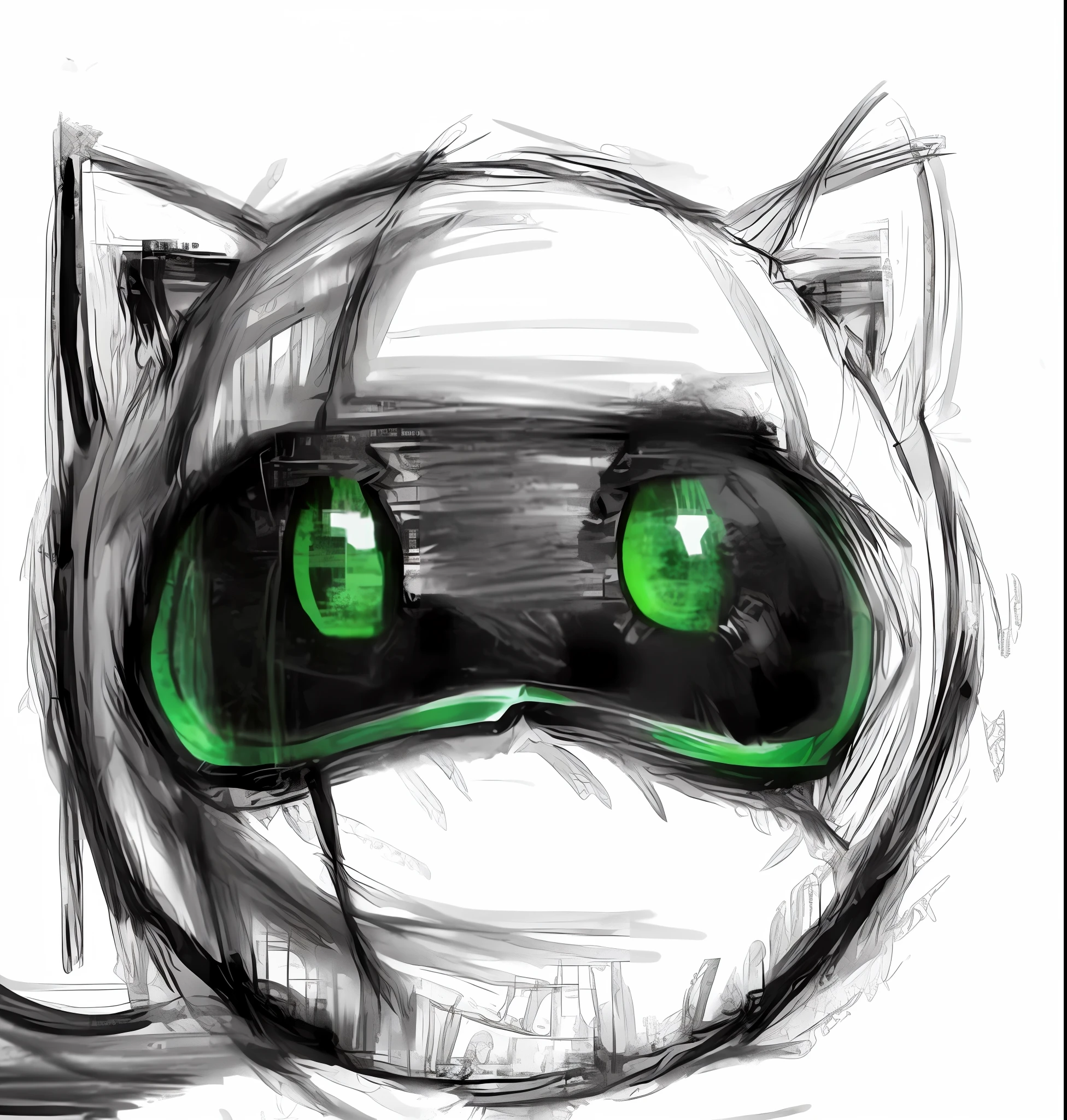 Close-up of a green-eyed cat, POV furry art, green glowing eyes, vrchat, unknown artstyle, green bulging eyes, Doodle, Green eyes!!!!, Sketchy, Green eyes!!!, large green eyes, furry paw pov art, anthropomorphic cat ninja, old sketch, Big green eyes, Green eyes, digital sketch