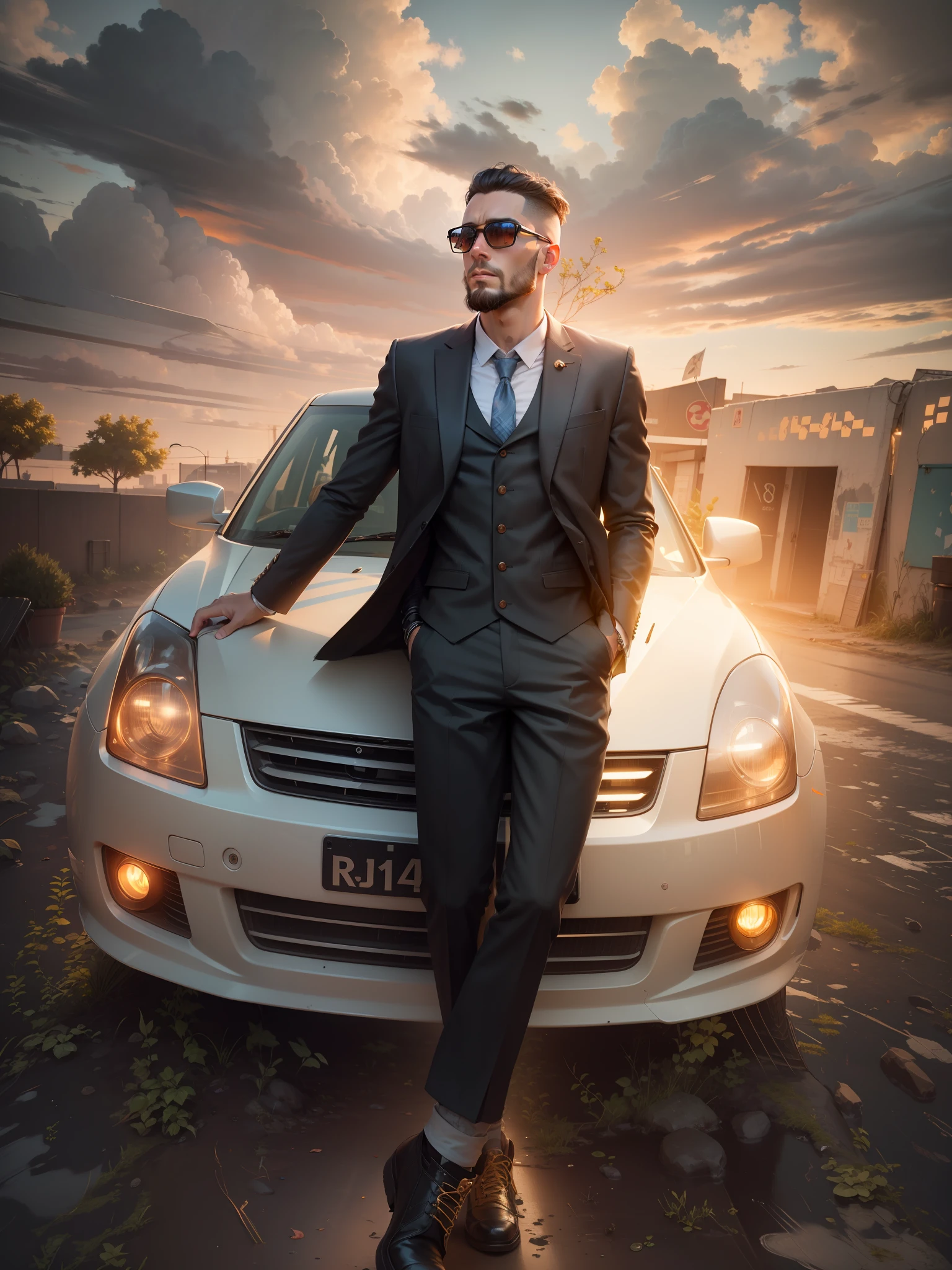 Change background Cyberpunk handsome boy, realistic face, 8k ultra realistic, short beard and stylish long hair.