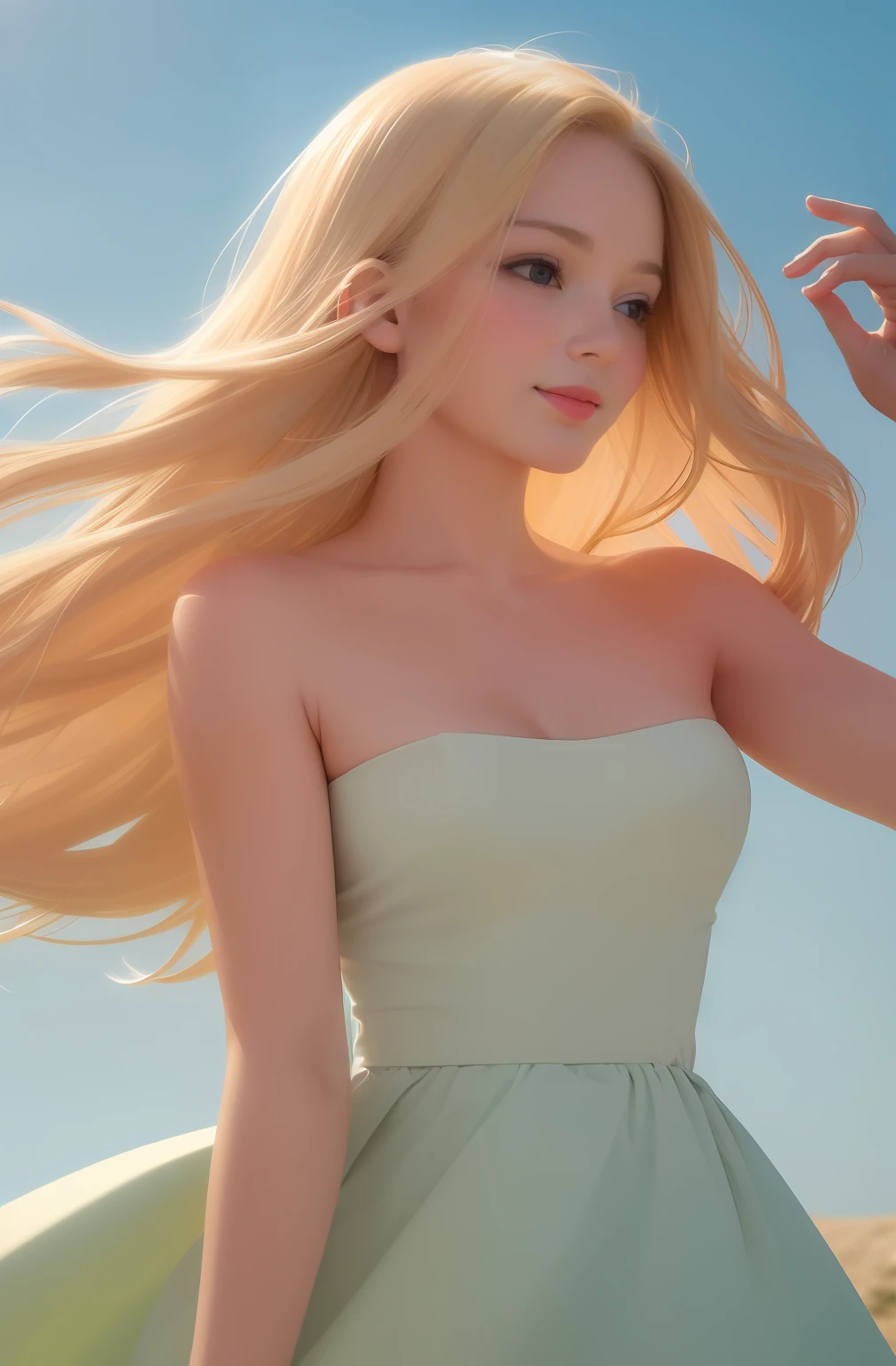 (8k, best quality, masterpiece:1.2), (realistic, photo-realistic:1.37), ultra-detailed, 1 girl,cute, solo,beautiful detailed sky,dating,(nose blush),(smile:1.15),(closed mouth) small breasts,beautiful detailed eyes, (long hair:1.2),floating hair NovaFrogStyle, upper body, tank top