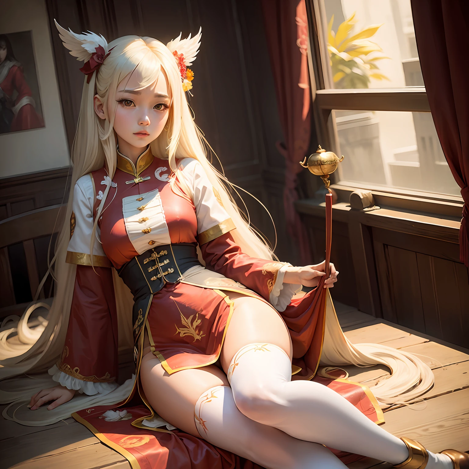 long whitr hair，period costume，teens girl，Phoenix Guanxia，tmasterpiece，pornography --auto