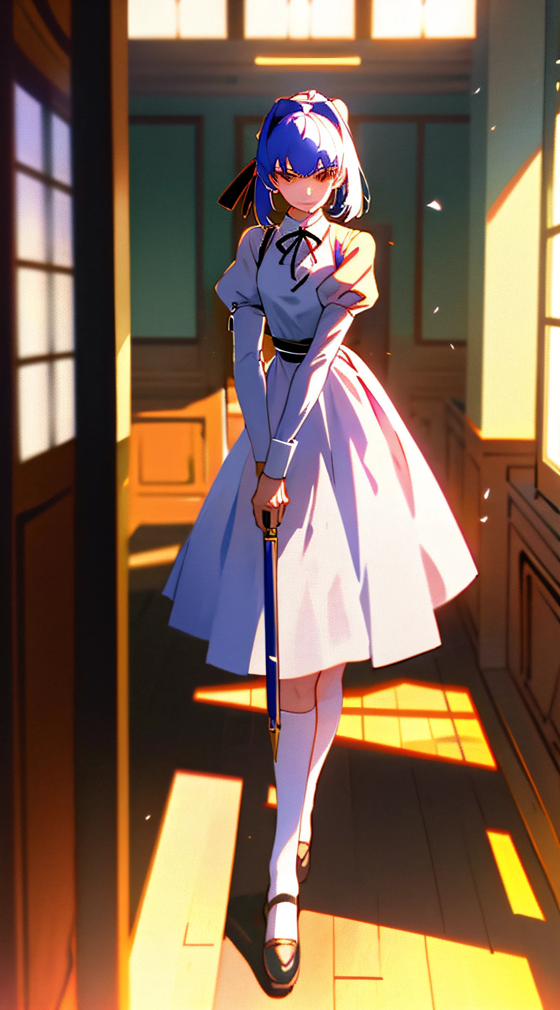 Saber was alone in the room dressed as a maid,Look at me affectionately。