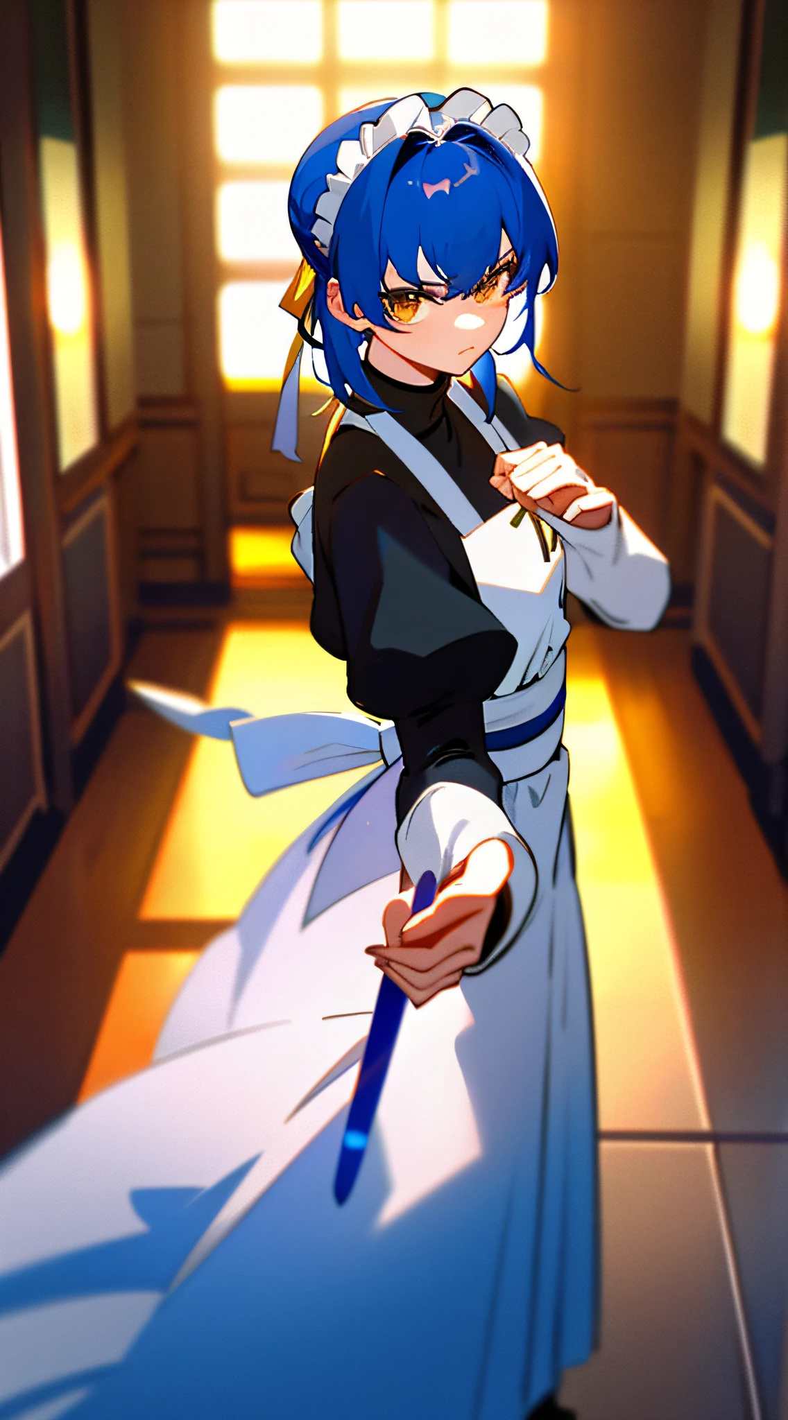 Saber was alone in the room dressed as a maid，Look at me affectionately。
