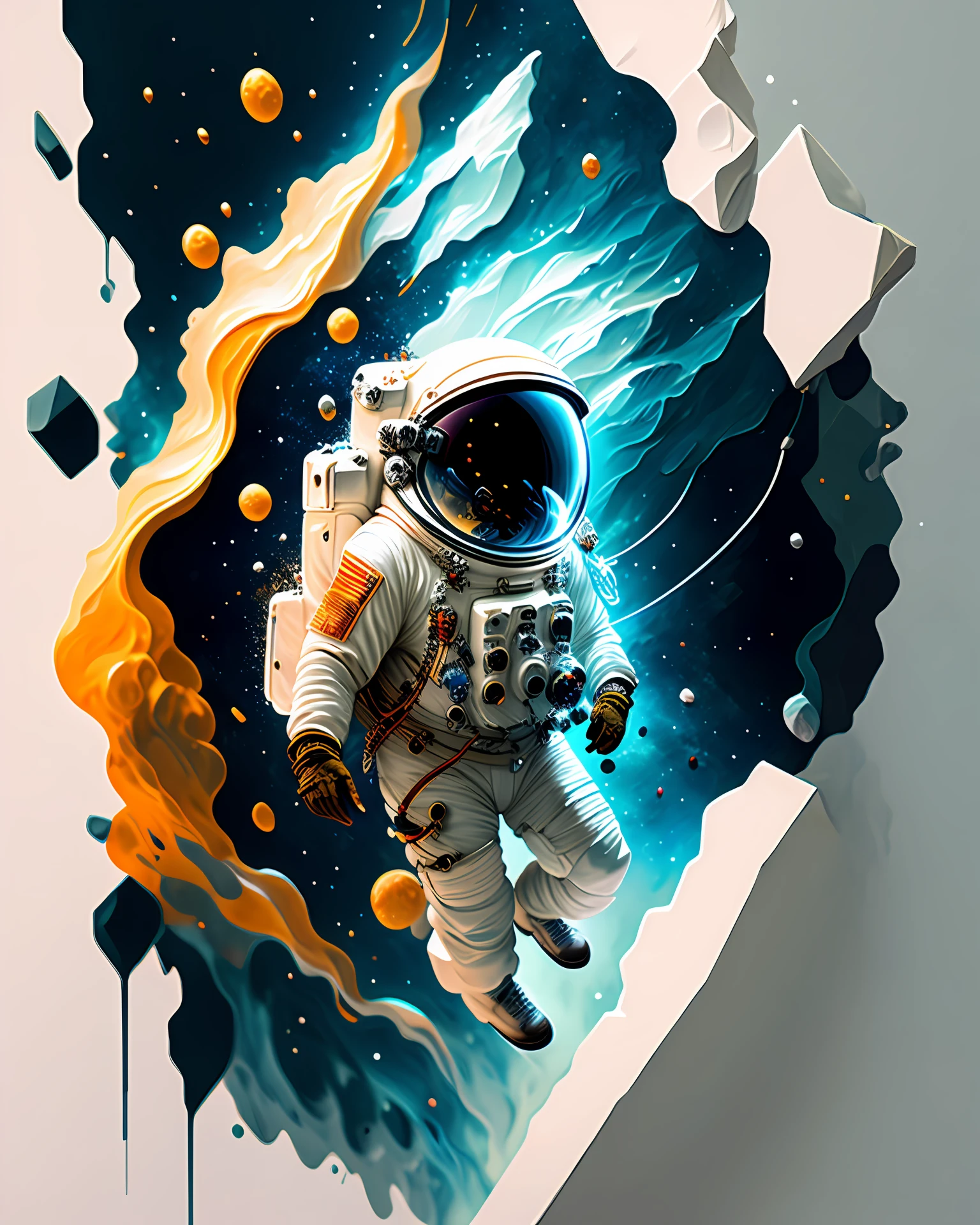 astronaut, climbing the asteroid, character render, ultra high quality model, ethereal background, abstract beauty, explosive volumetric, oil painting, heavy strokes, paint dripping