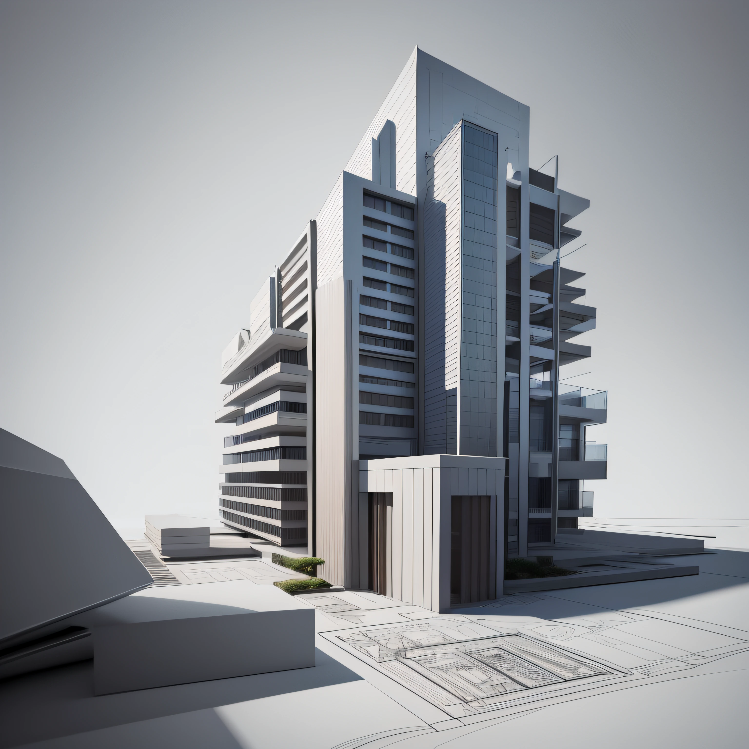 creates Sketch of an architectural concept with conceptual drawings , mostrando um processo passo a passo.... --auto