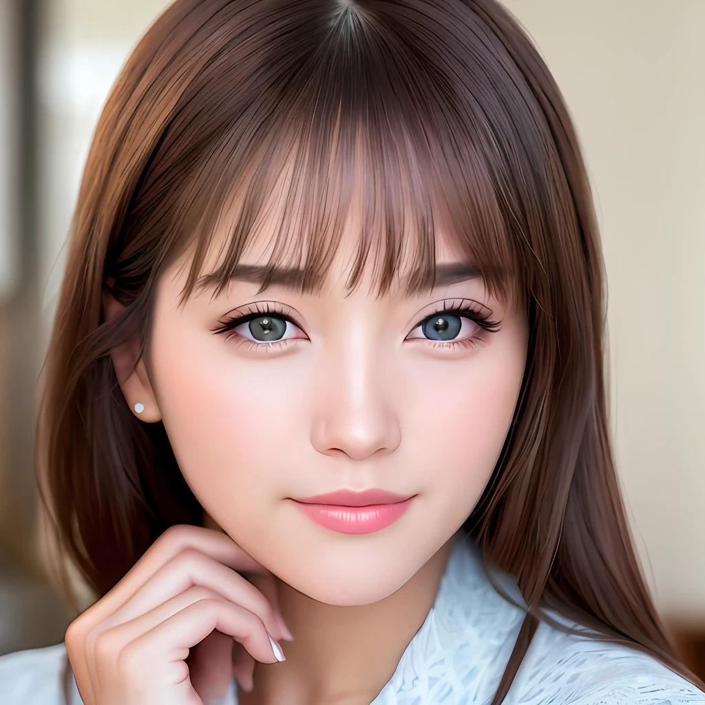Looking at the audience, light makeup, realism, realistic photos, professional color correction, 8K, F2.4 aperture, 35mm lens, realistic real face, only the face area is included.