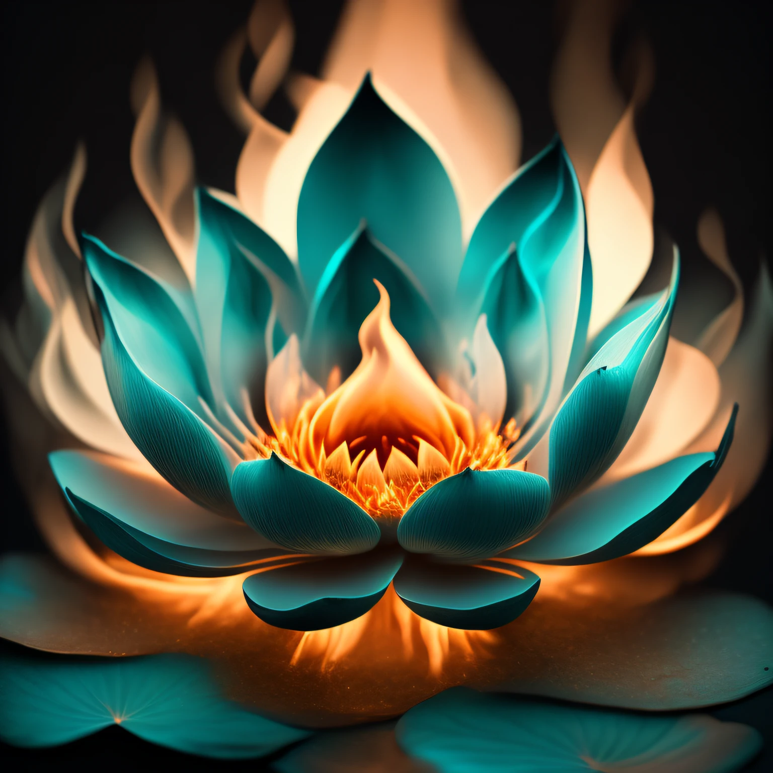 Burning flame in the shape of a cyan lotus，Petals are also flames