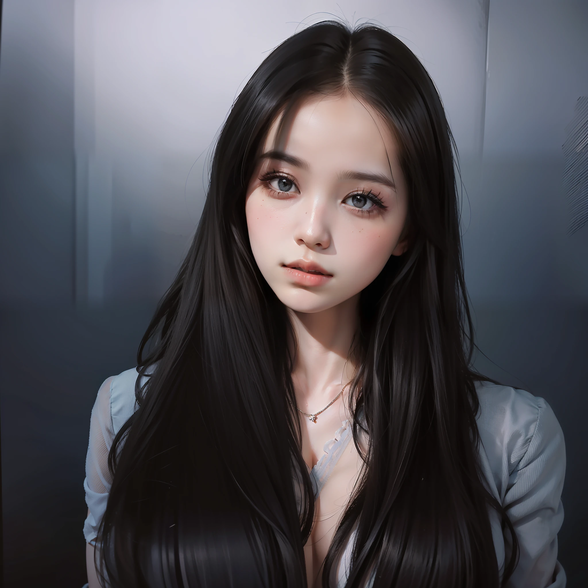 (Tulle texture,head looking up,Girl dancing dynamic pose,Long hair fluttering:1.2,Dark ink background,电影灯光)